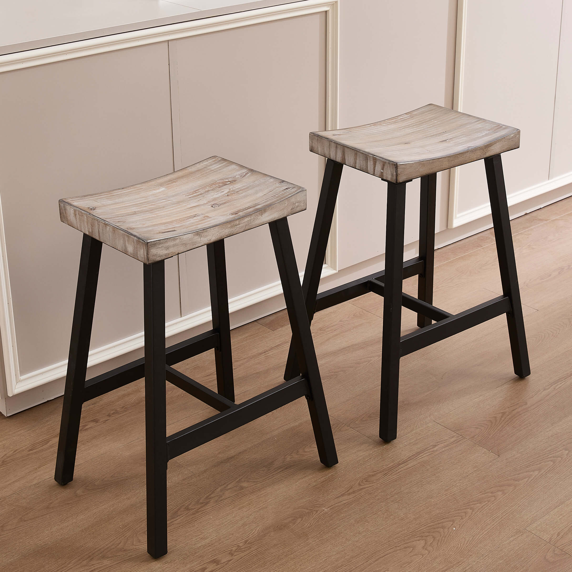 ROCITY Industrial Vintage Saddle Seat Backless Counter Stools Set of 4 - 0519CS