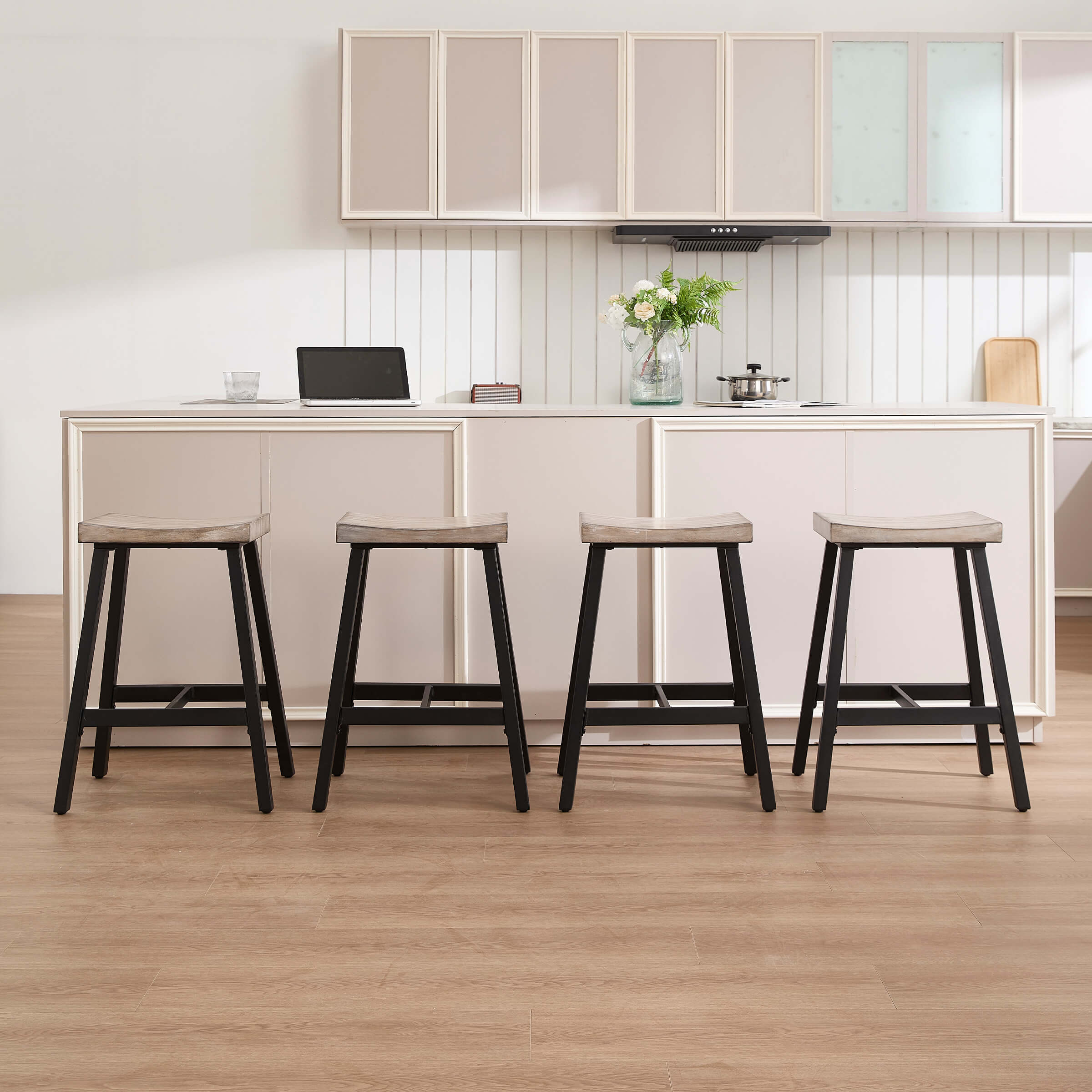 ROCITY Industrial Vintage Saddle Seat Backless Counter Stools Set of 4 - 0519CS