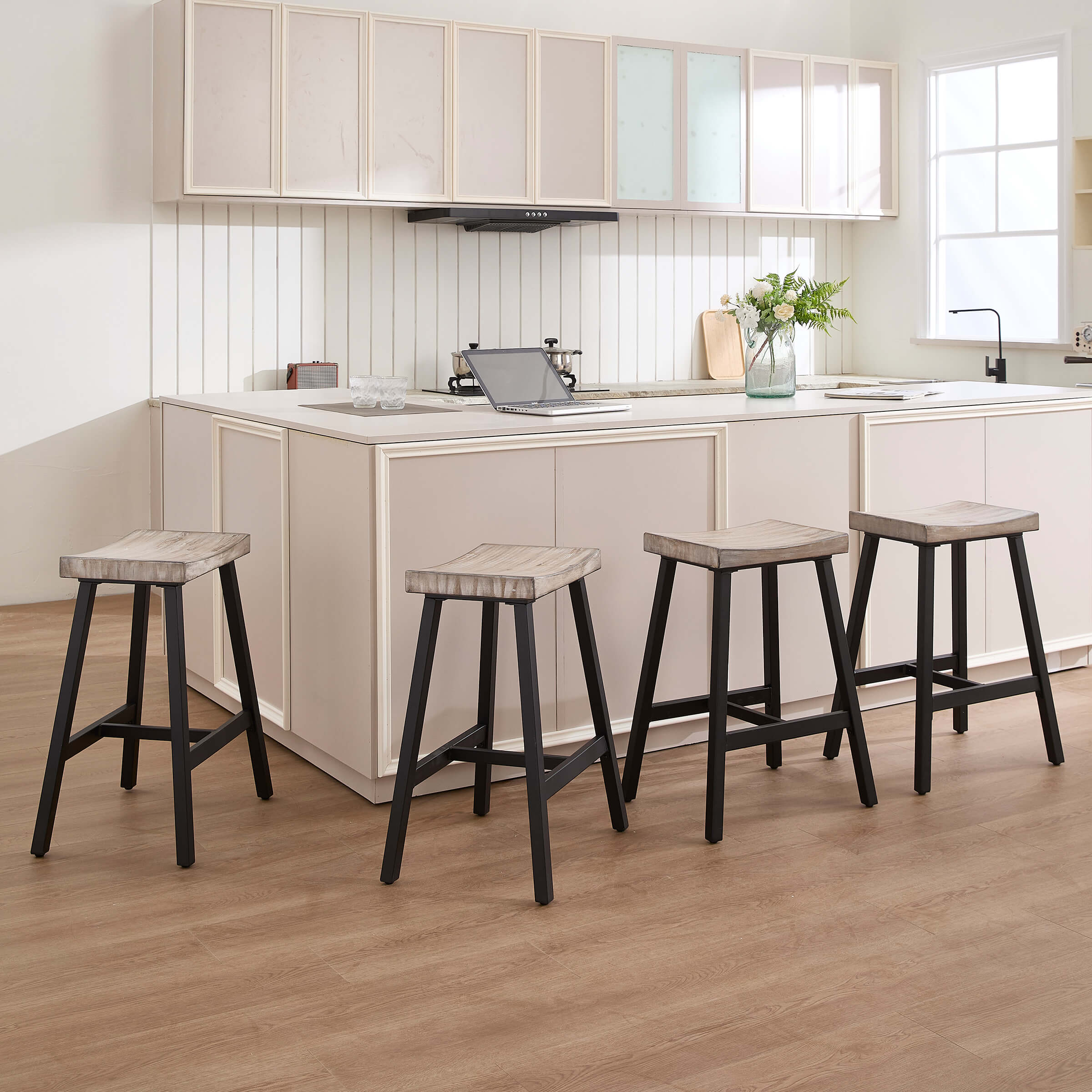 ROCITY Industrial Vintage Saddle Seat Backless Counter Stools Set of 4 - 0519CS