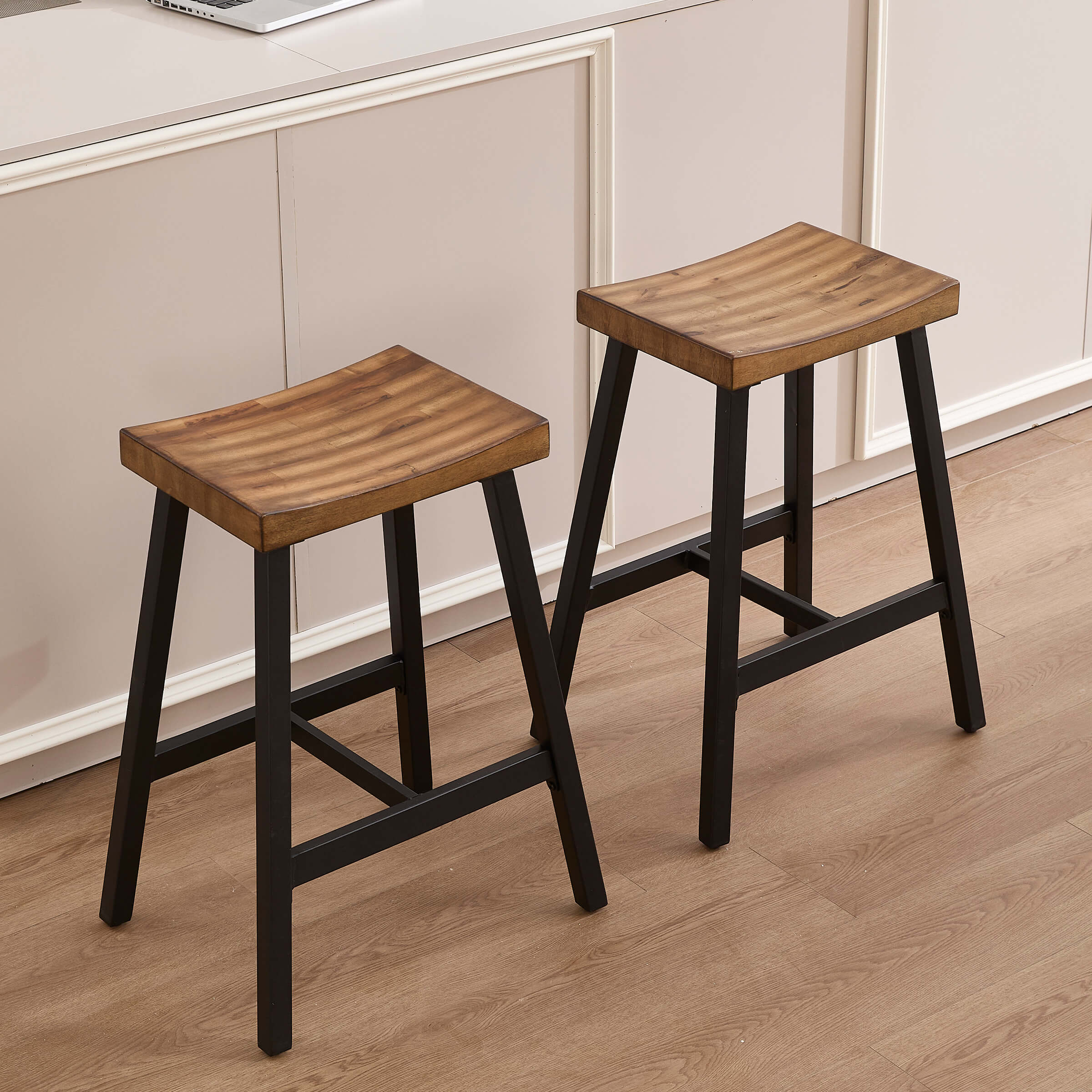 ROCITY Industrial Vintage Saddle Seat Backless Counter Stools Set of 4 - 0519CS