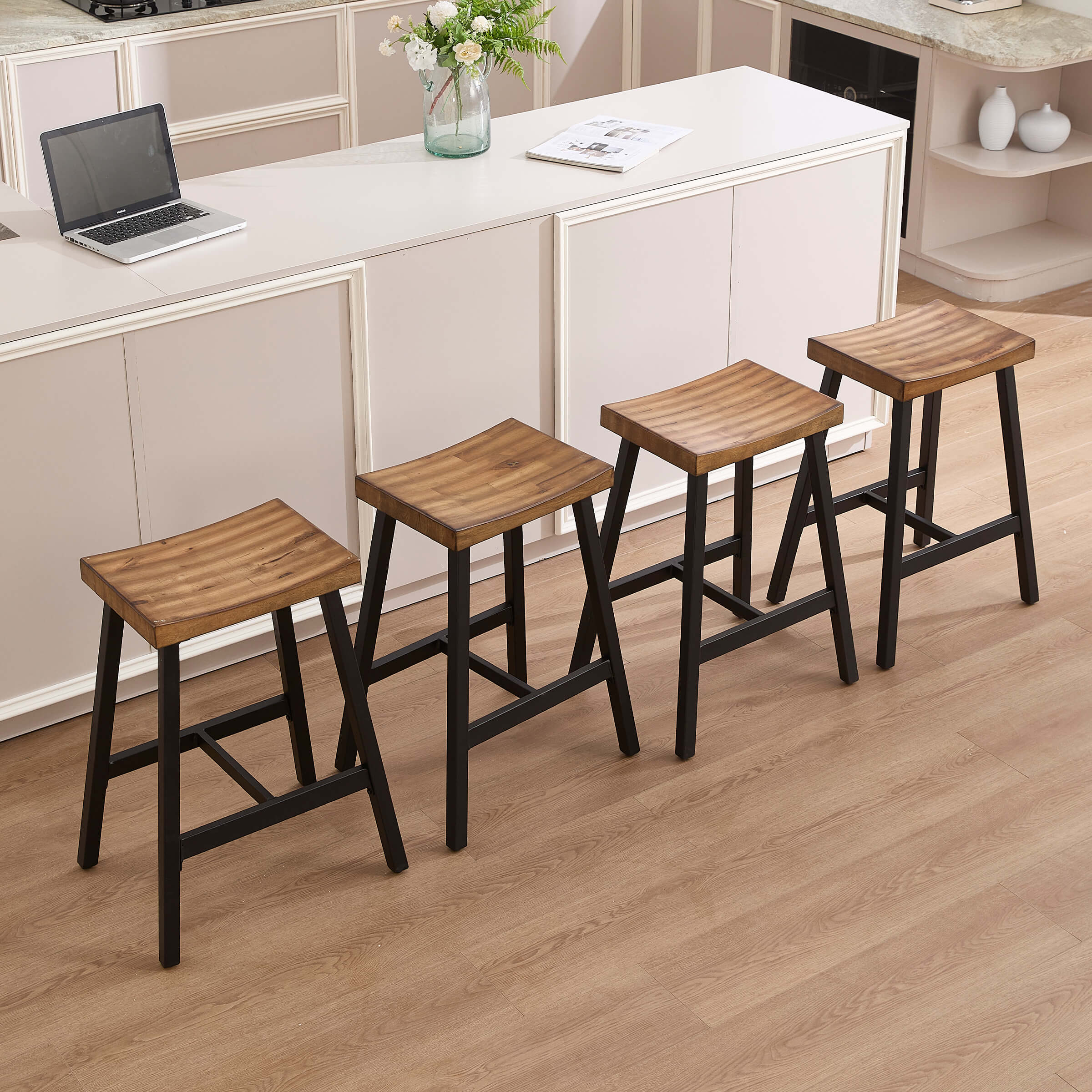 ROCITY Industrial Vintage Saddle Seat Backless Counter Stools Set of 4 - 0519CS