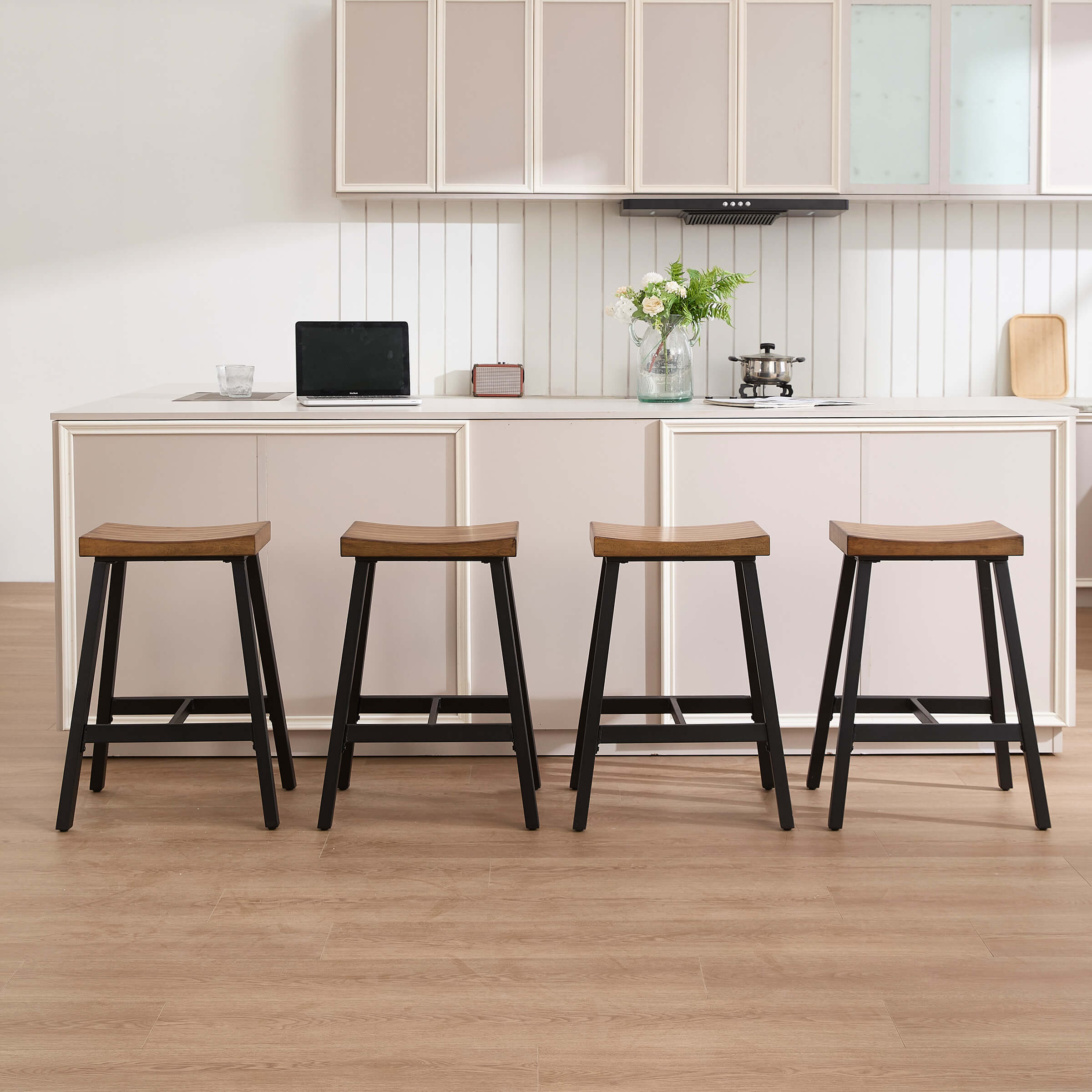 ROCITY Industrial Vintage Saddle Seat Backless Counter Stools Set of 4 - 0519CS