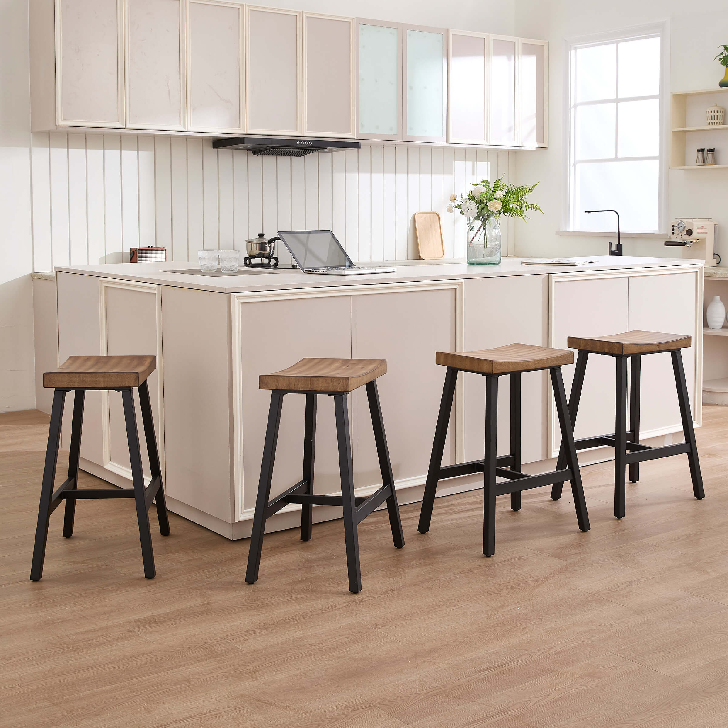ROCITY Industrial Vintage Saddle Seat Backless Counter Stools Set of 4 - 0519CS