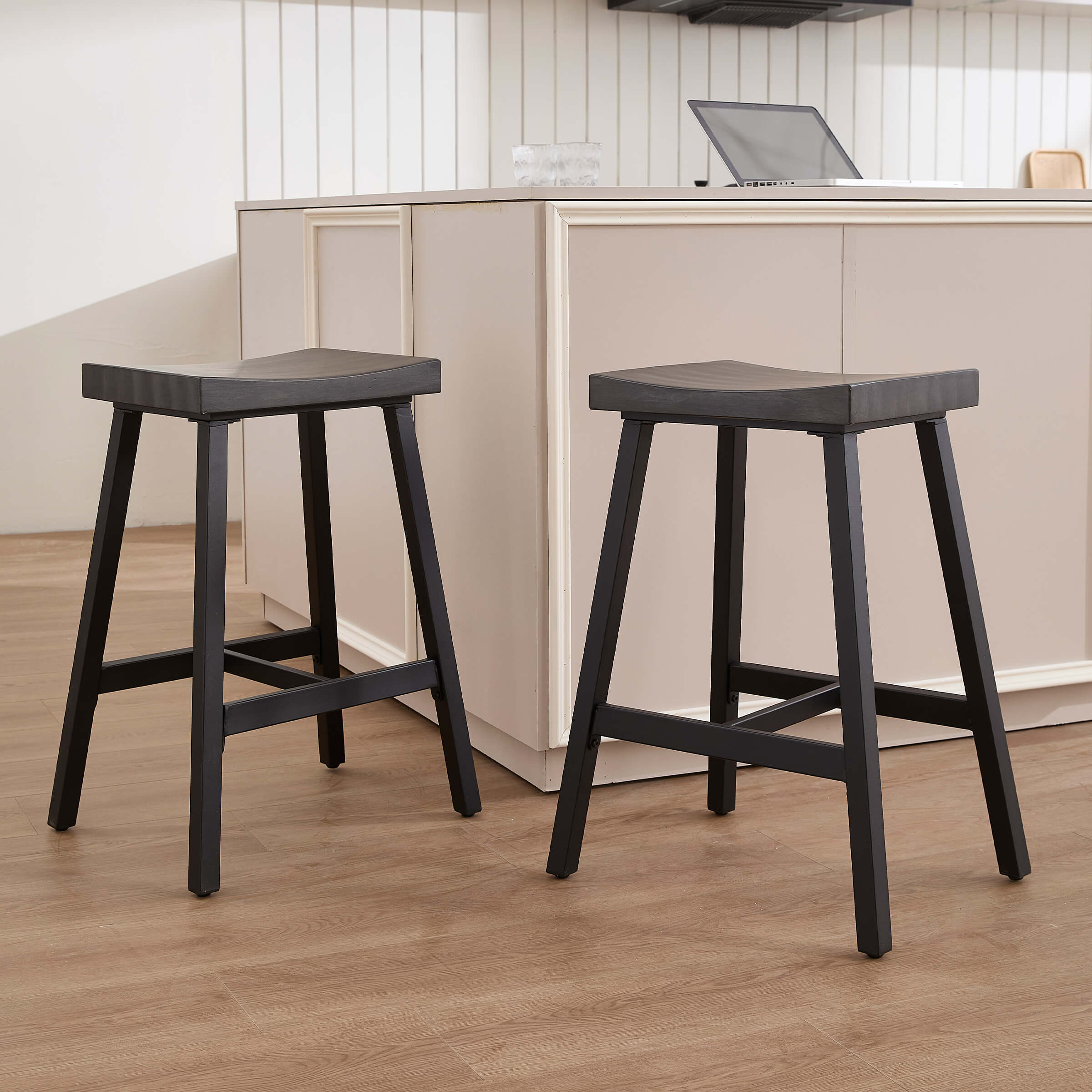 ROCITY Industrial Vintage Saddle Seat Backless Counter Stools Set of 4 - 0519CS