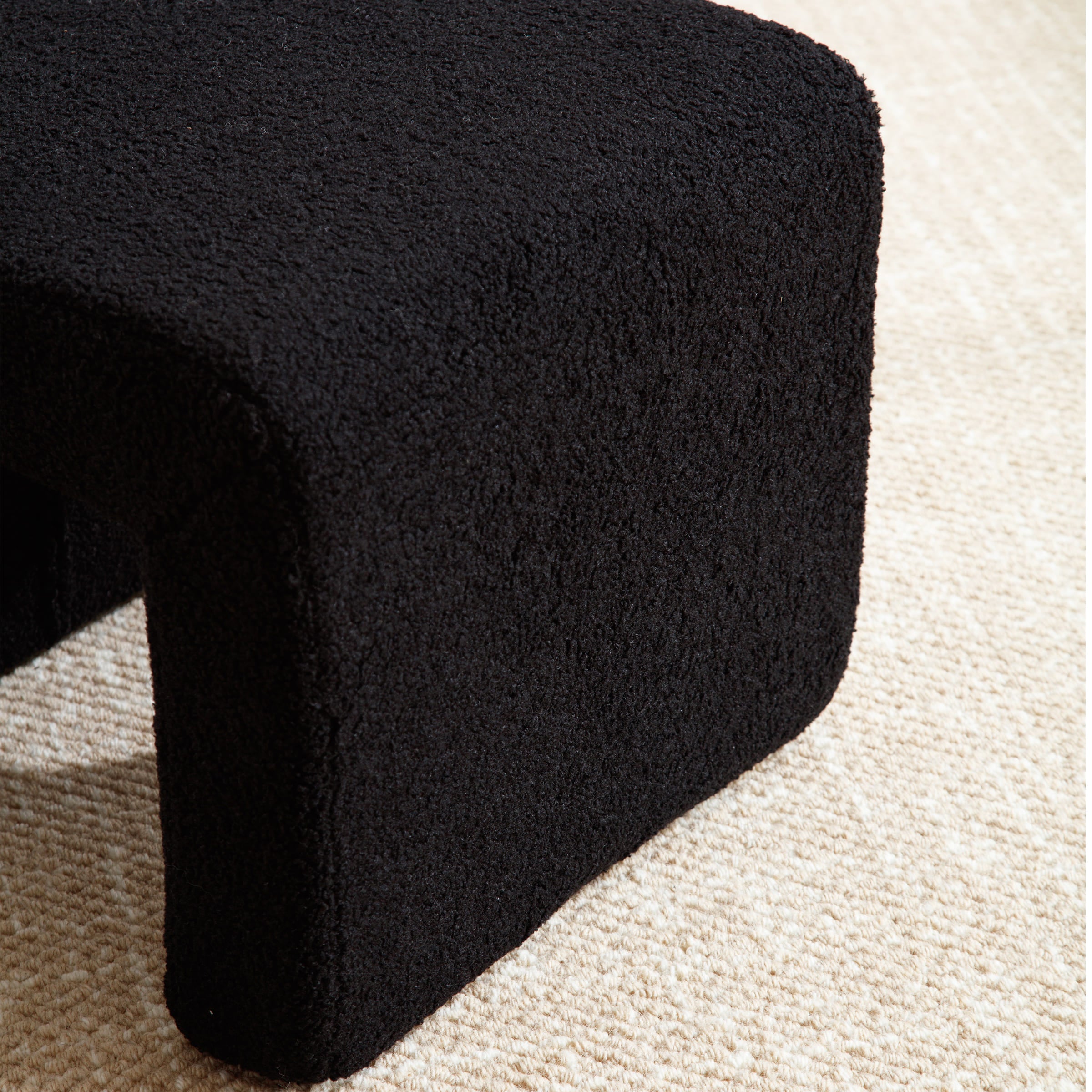 ROCITY Modern Boucle Bench White Sherpa Ottoman Bench Set of 3 - 1819