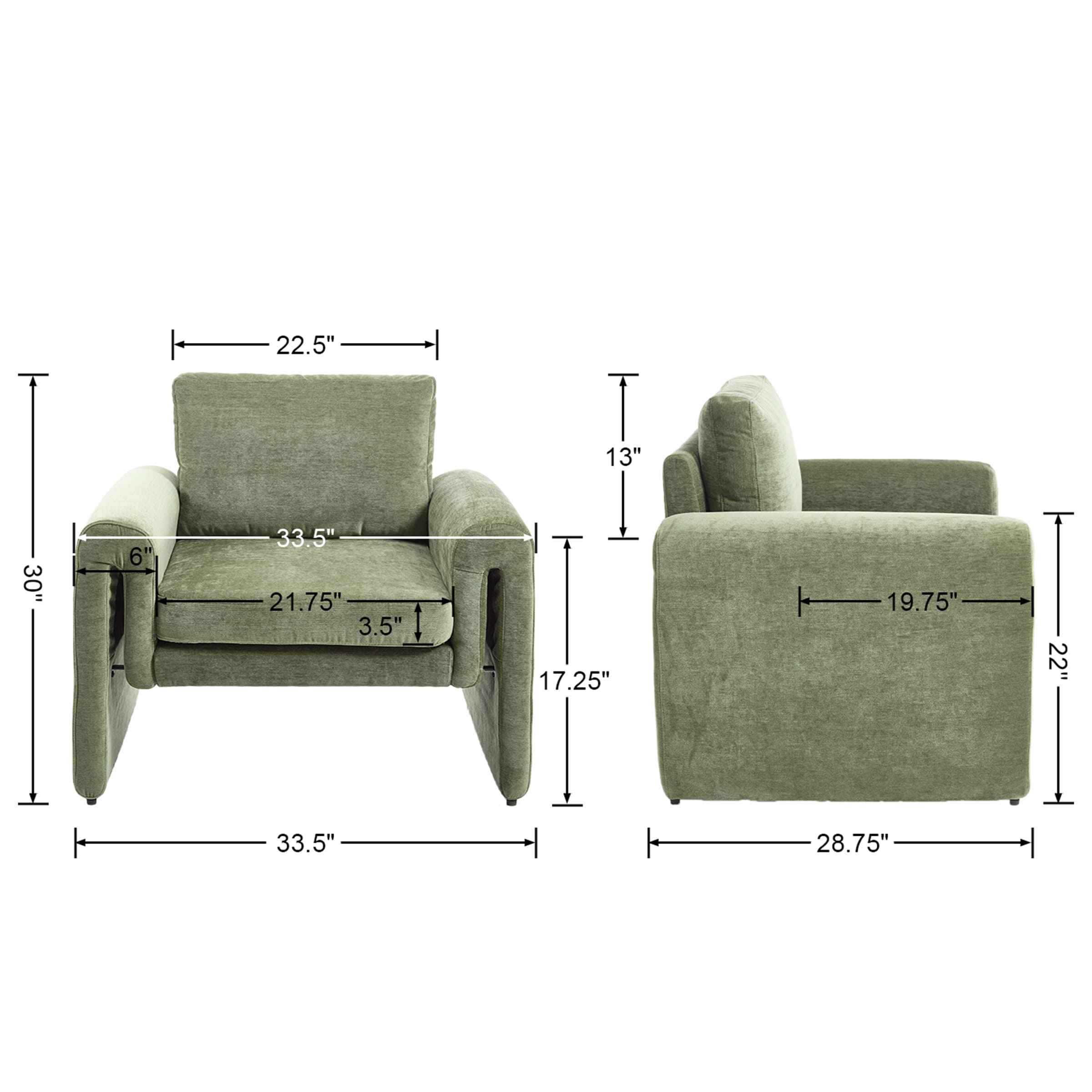 ROCITY Modern Chenille Upholstered Accent Armchair 1 PCS - 7103AC
