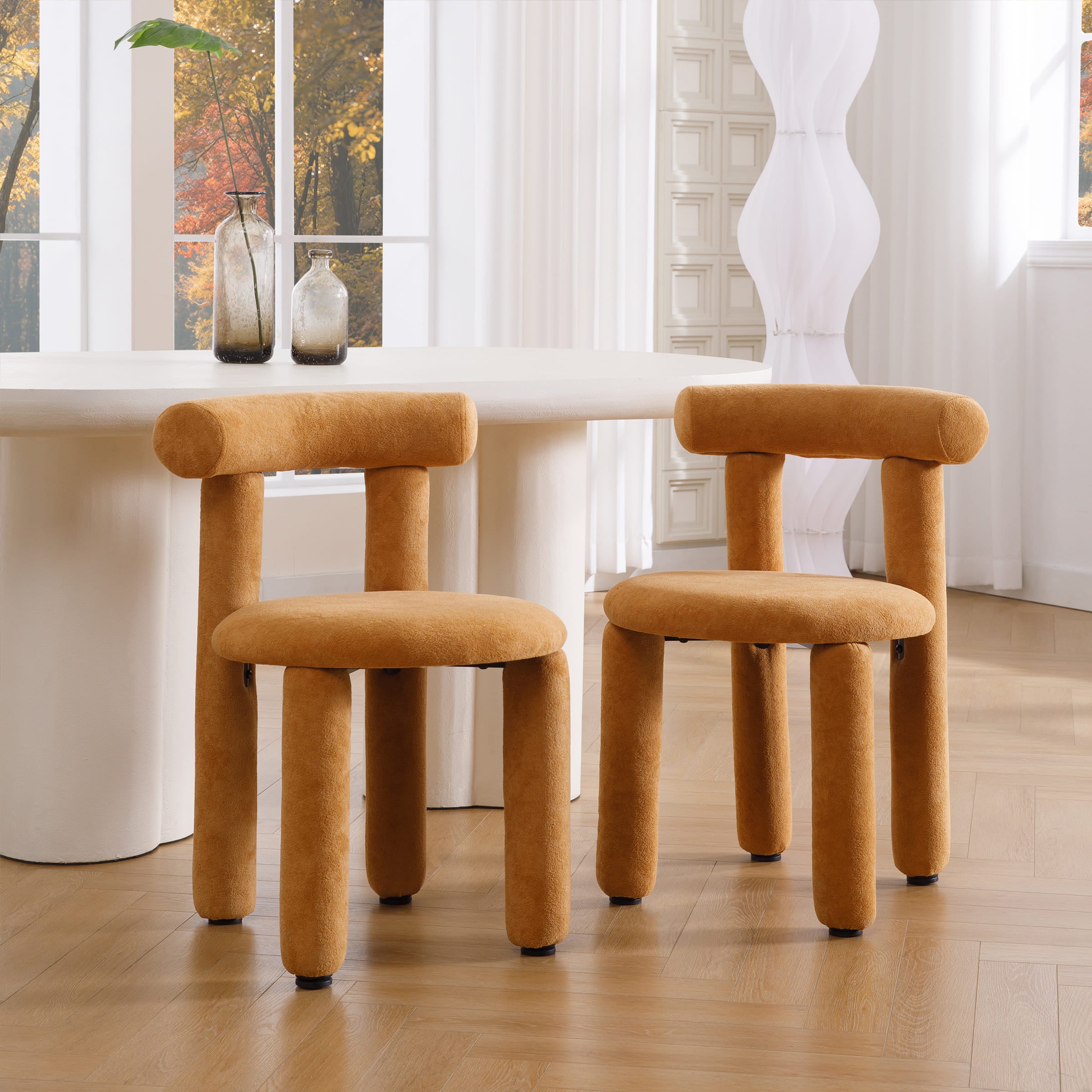 ROCITY Modern Sherpa Cute Dining Chairs Set of 2 - 3136DC