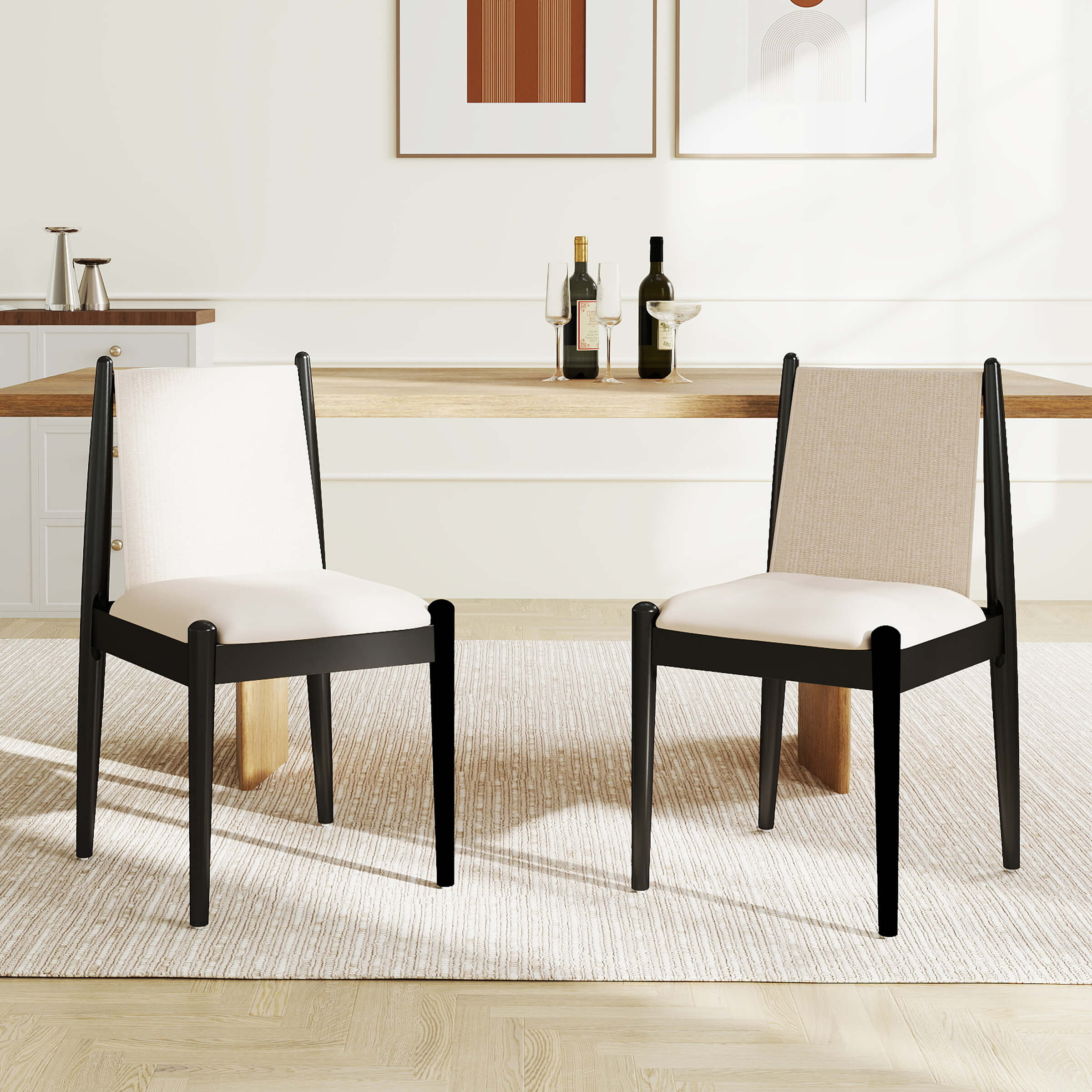 ROCITY Modern Upholstered Linen Fabric Dining Chairs Set of 2 - 0009DC