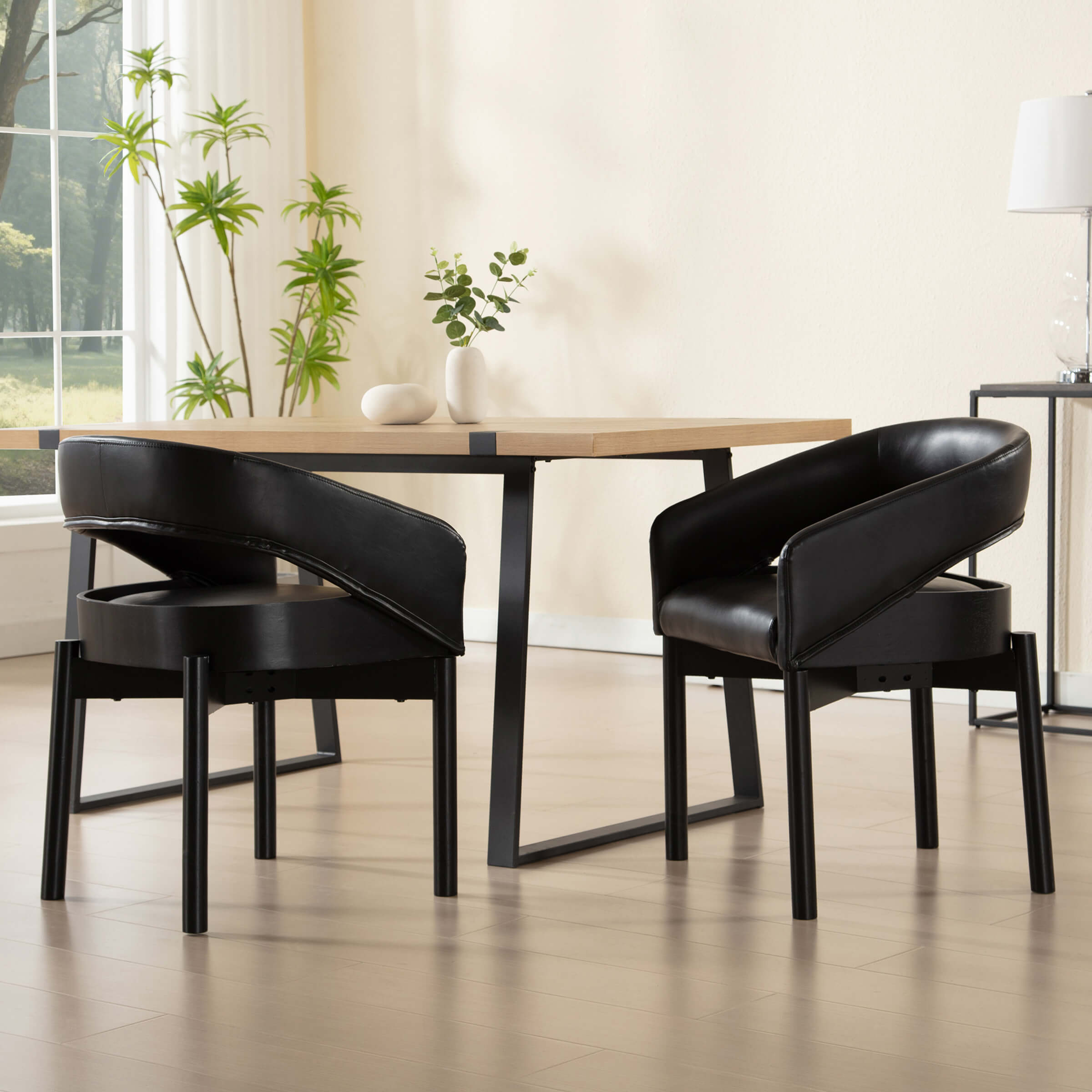 ROCITY Open Barrel Curved Back Dining Chairs Set of 2 - 1999DC