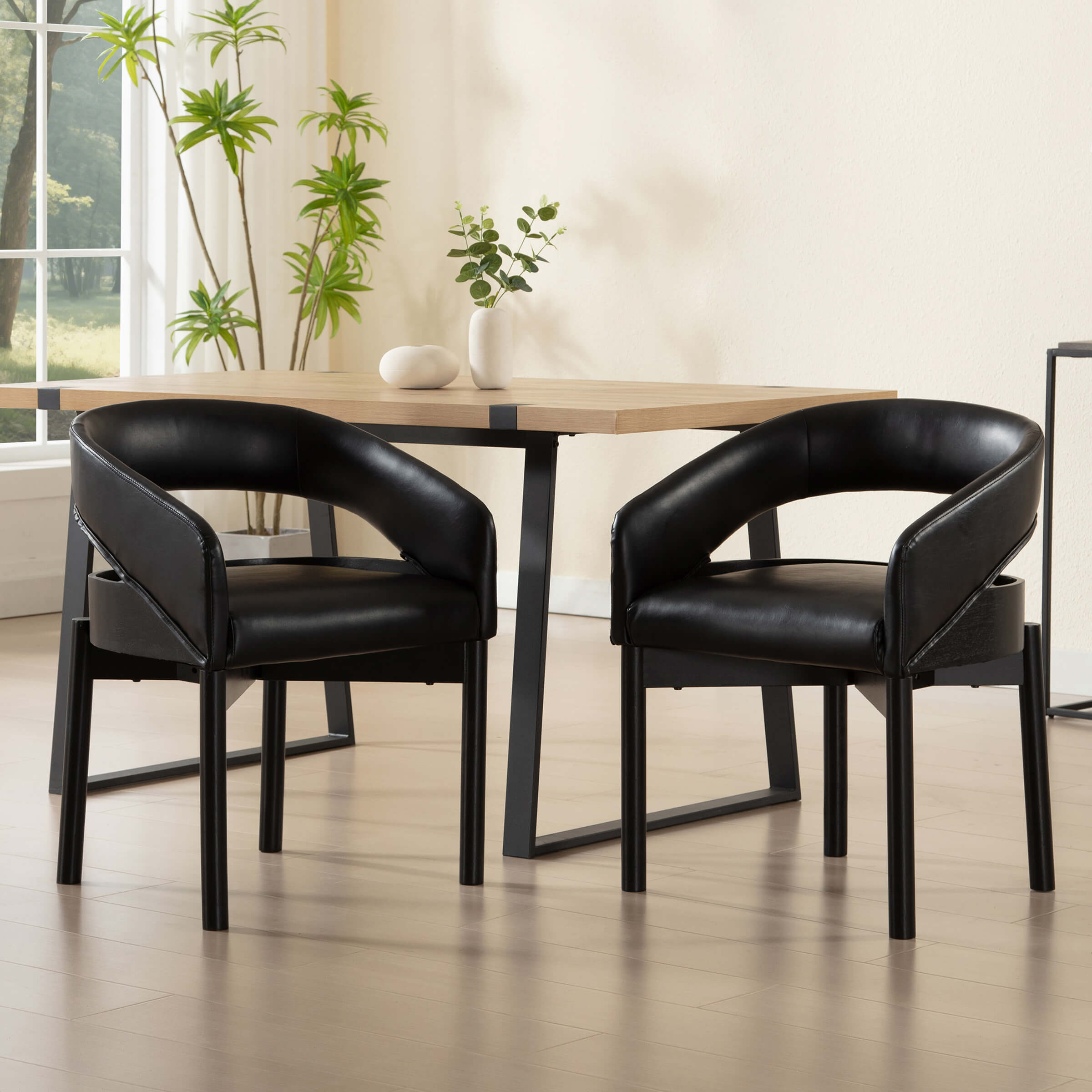 ROCITY Open Barrel Curved Back Dining Chairs Set of 2 - 1999DC