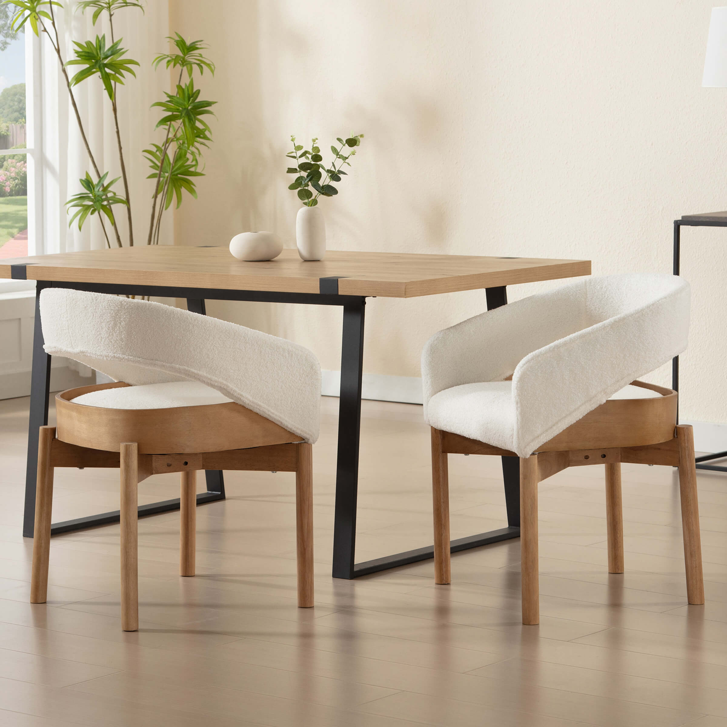 ROCITY Open Barrel Curved Back Dining Chairs Set of 2 - 1999DC