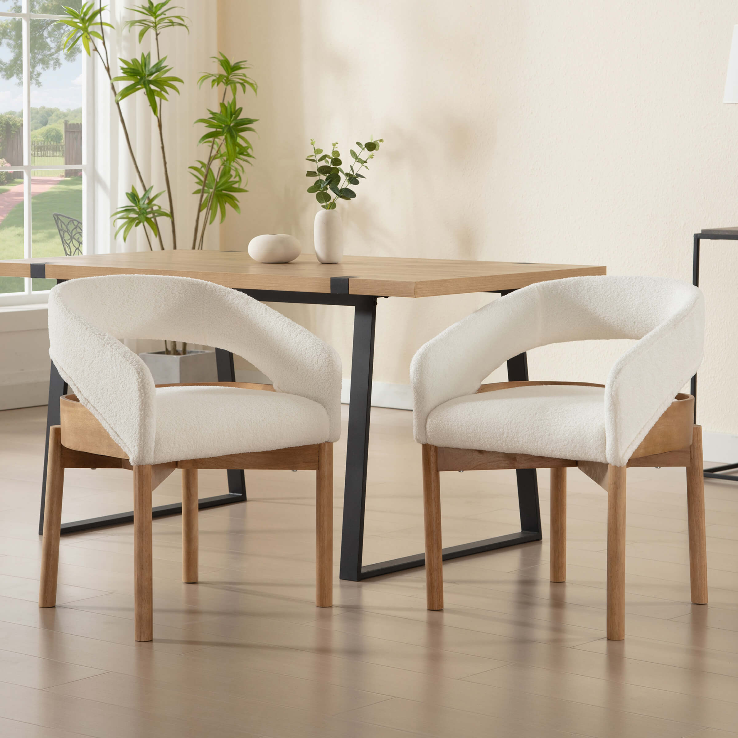 ROCITY Open Barrel Curved Back Dining Chairs Set of 2 - 1999DC