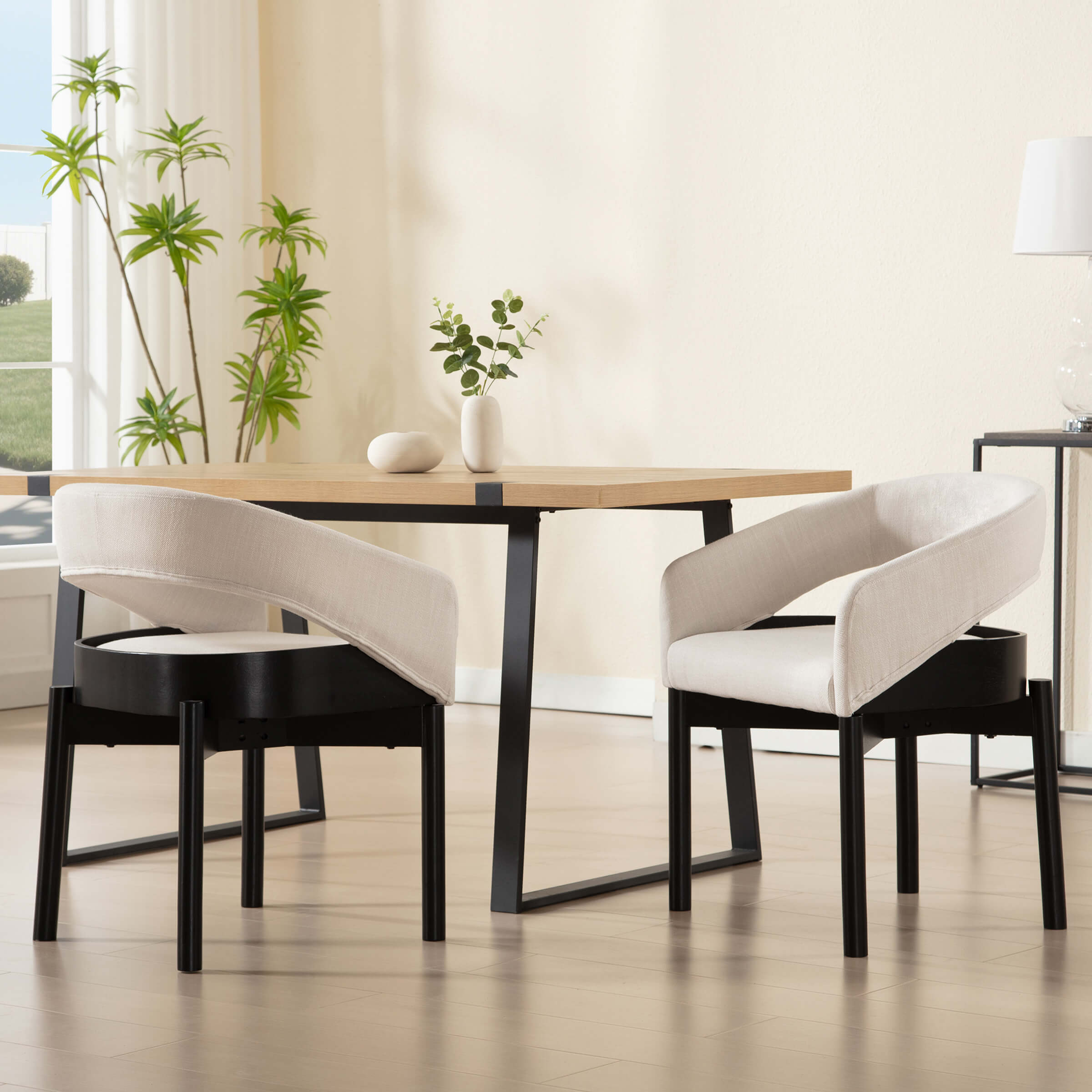 ROCITY Open Barrel Curved Back Dining Chairs Set of 2 - 1999DC