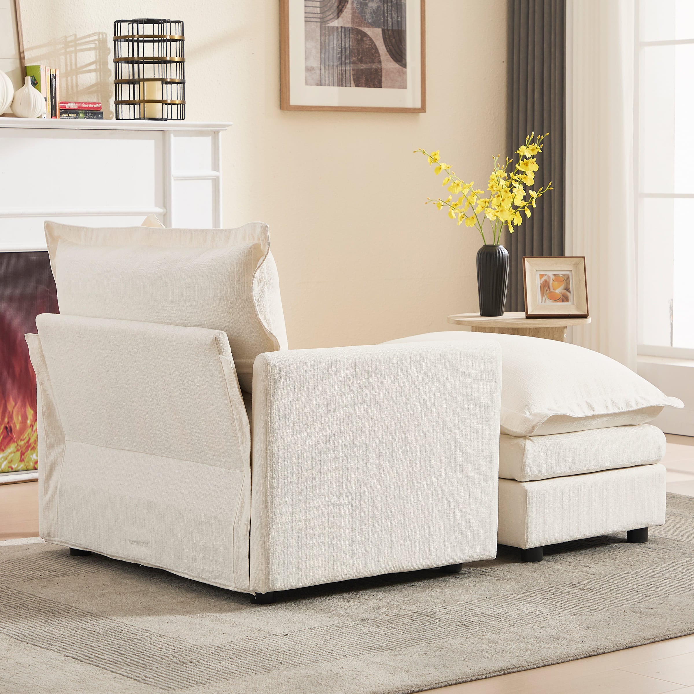 ROCITY Single Sofa with Ottoman & Pillow - 1036SF