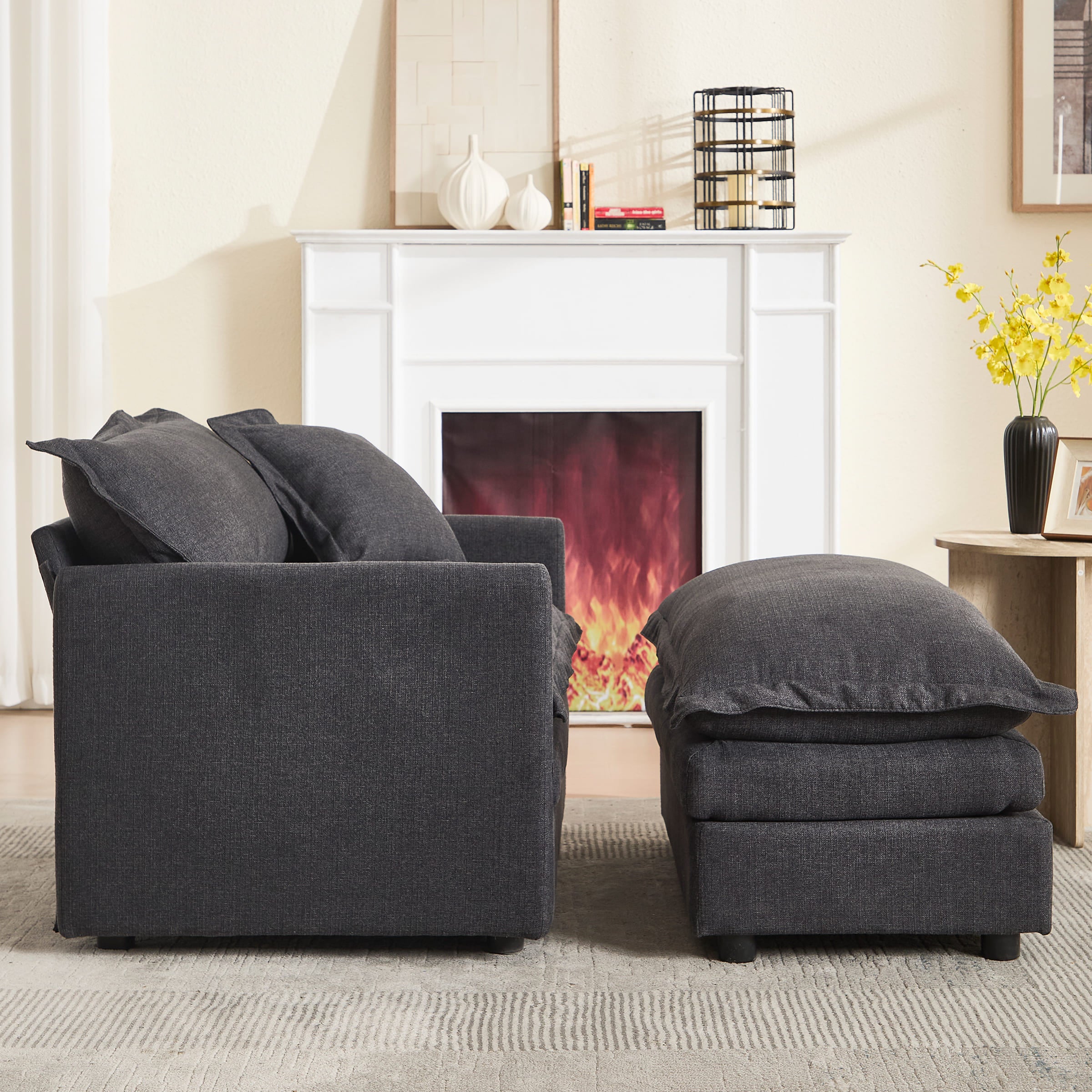 ROCITY Single Sofa with Ottoman & Pillow - 1036SF