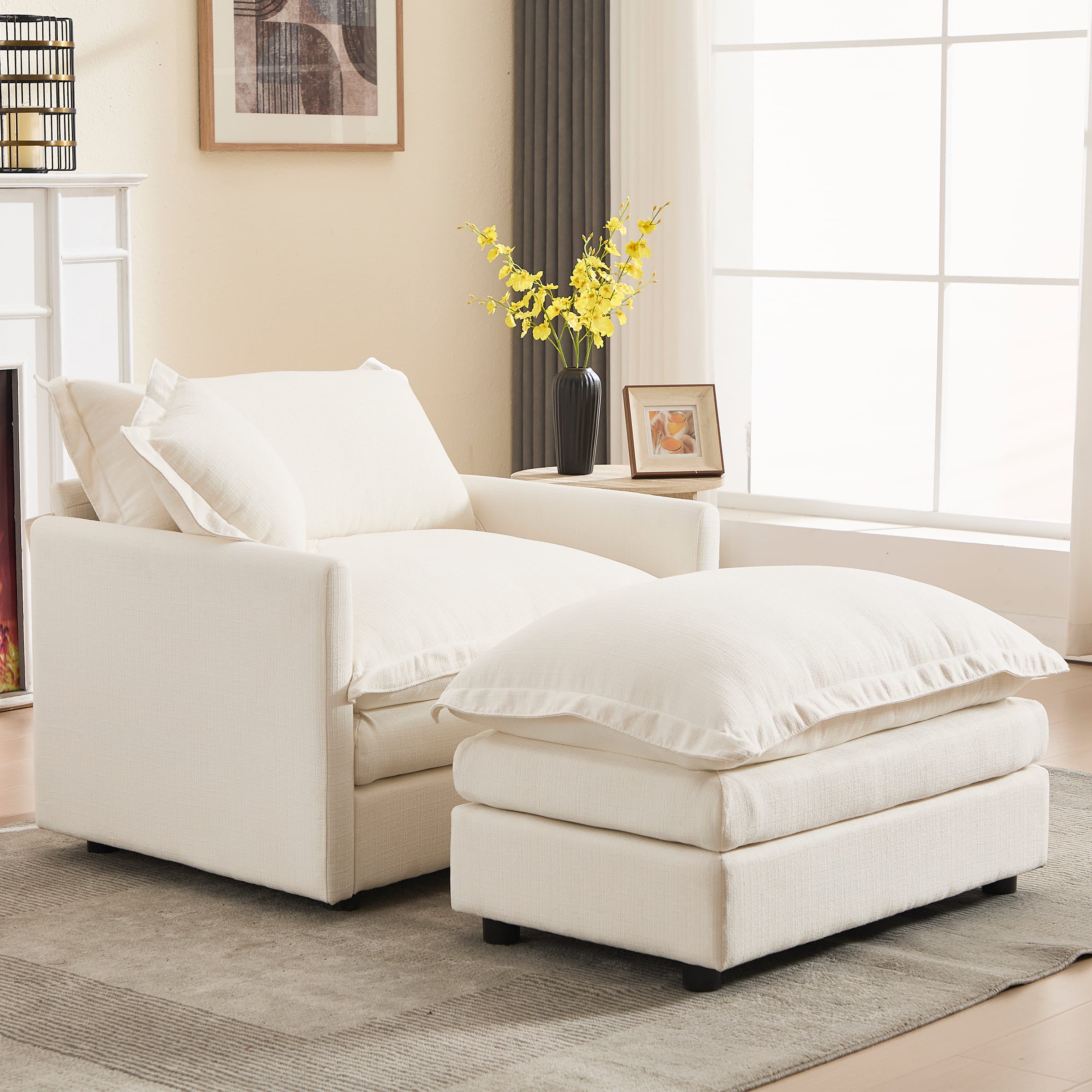 ROCITY Single Sofa with Ottoman & Pillow - 1036SF