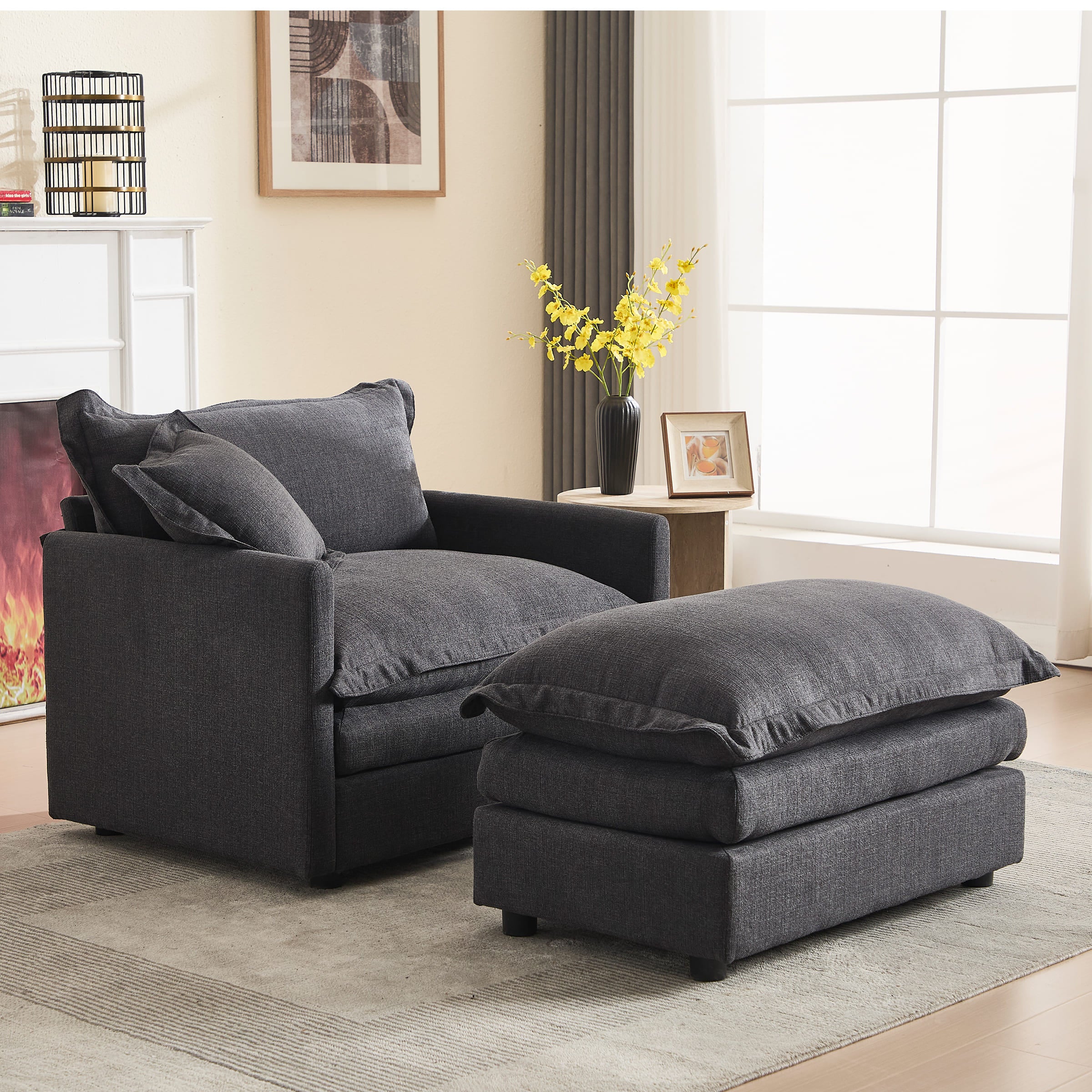 ROCITY Single Sofa with Ottoman & Pillow - 1036SF