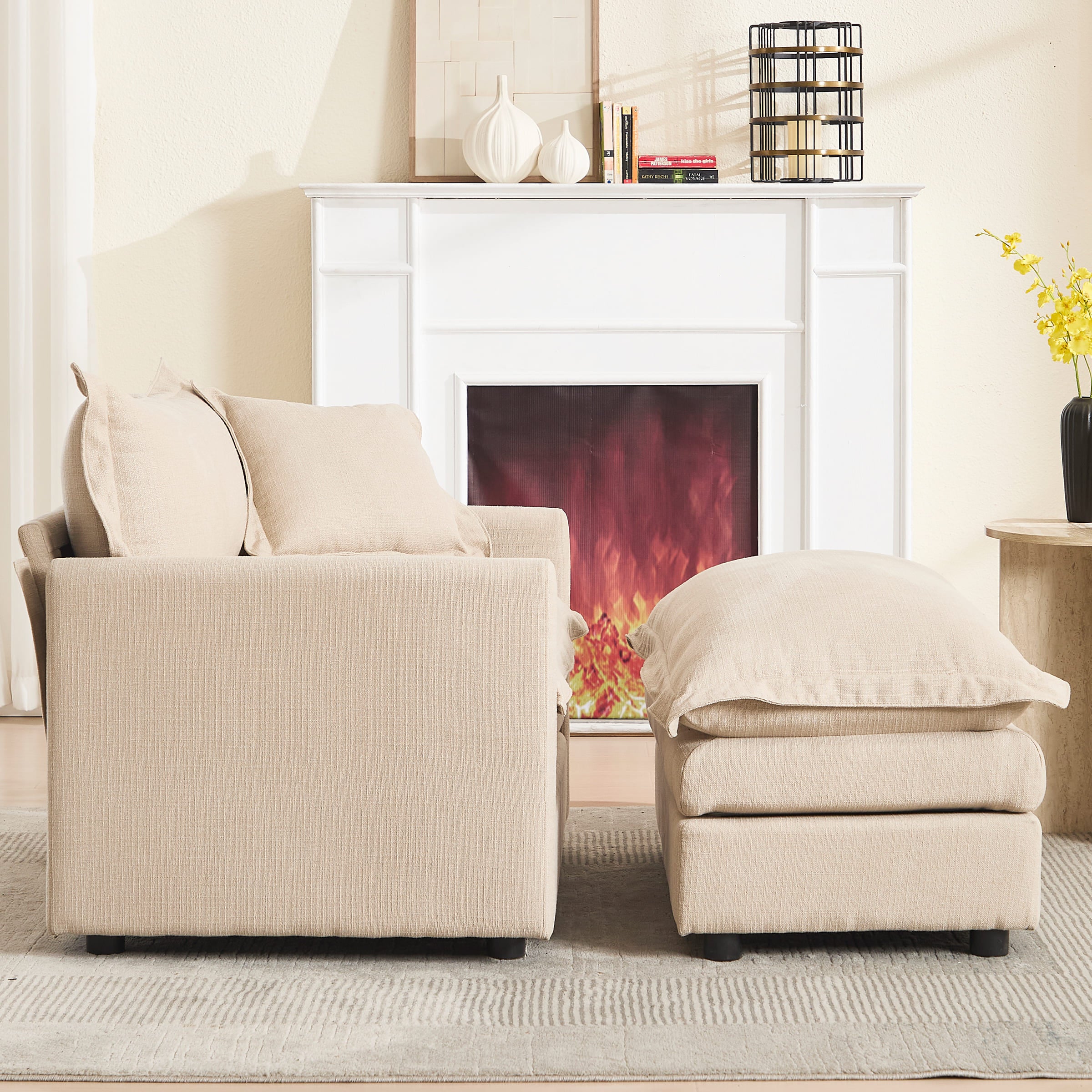 ROCITY Single Sofa with Ottoman & Pillow - 1036SF