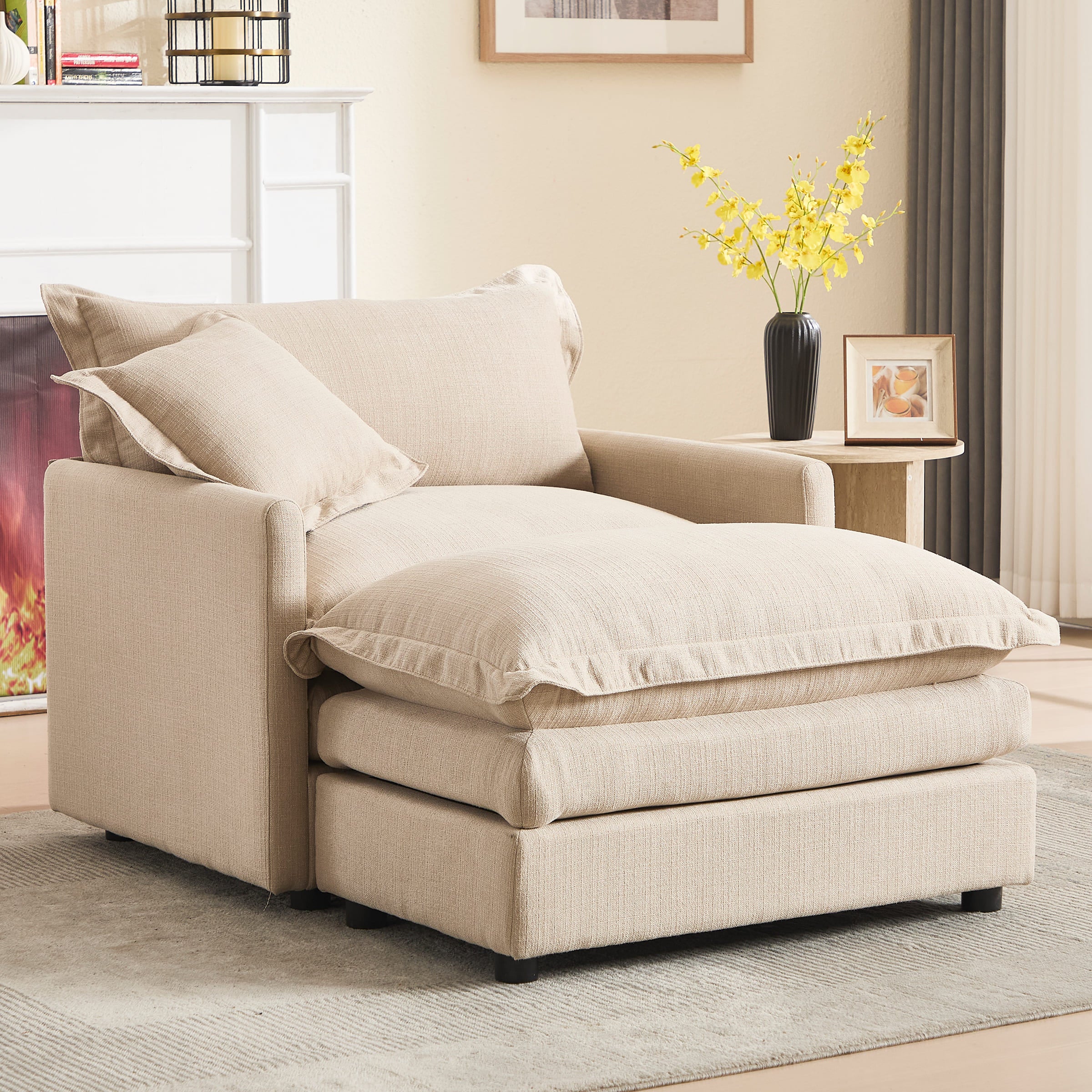 ROCITY Single Sofa with Ottoman & Pillow - 1036SF