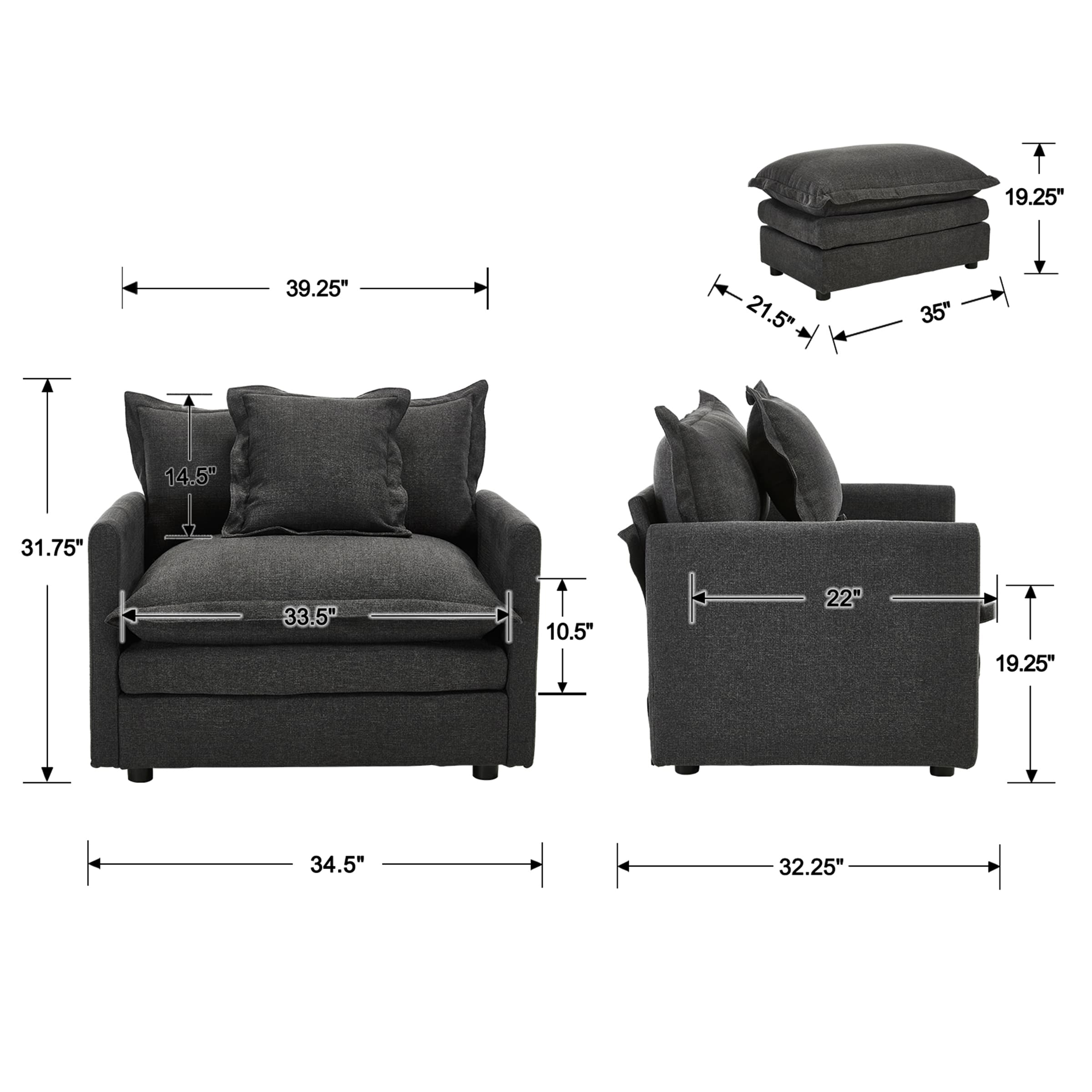 ROCITY Single Sofa with Ottoman & Pillow - 1036SF