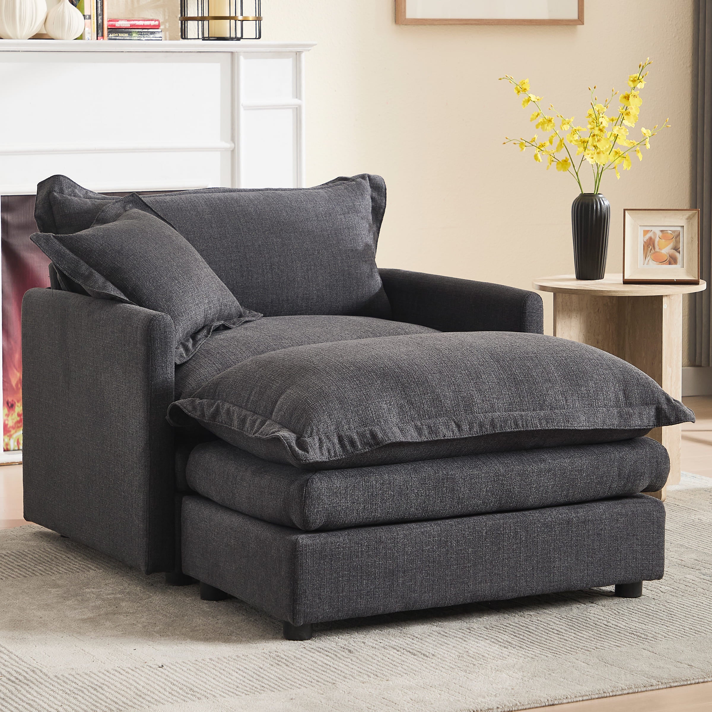 ROCITY Single Sofa with Ottoman & Pillow - 1036SF