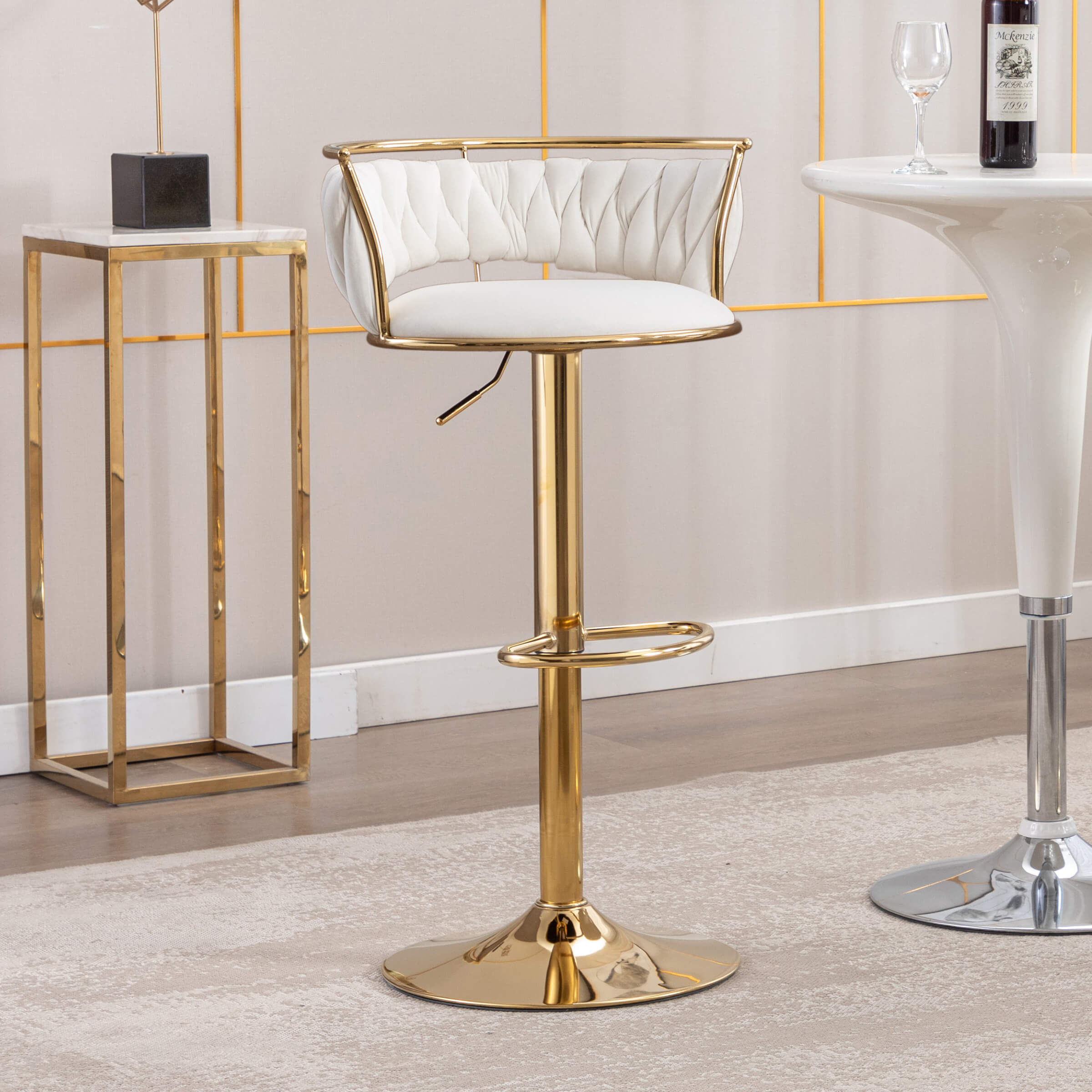 CHICAURA Swivel Adjustable Gold Woven Bar Stools Set of 2 - 6015AB