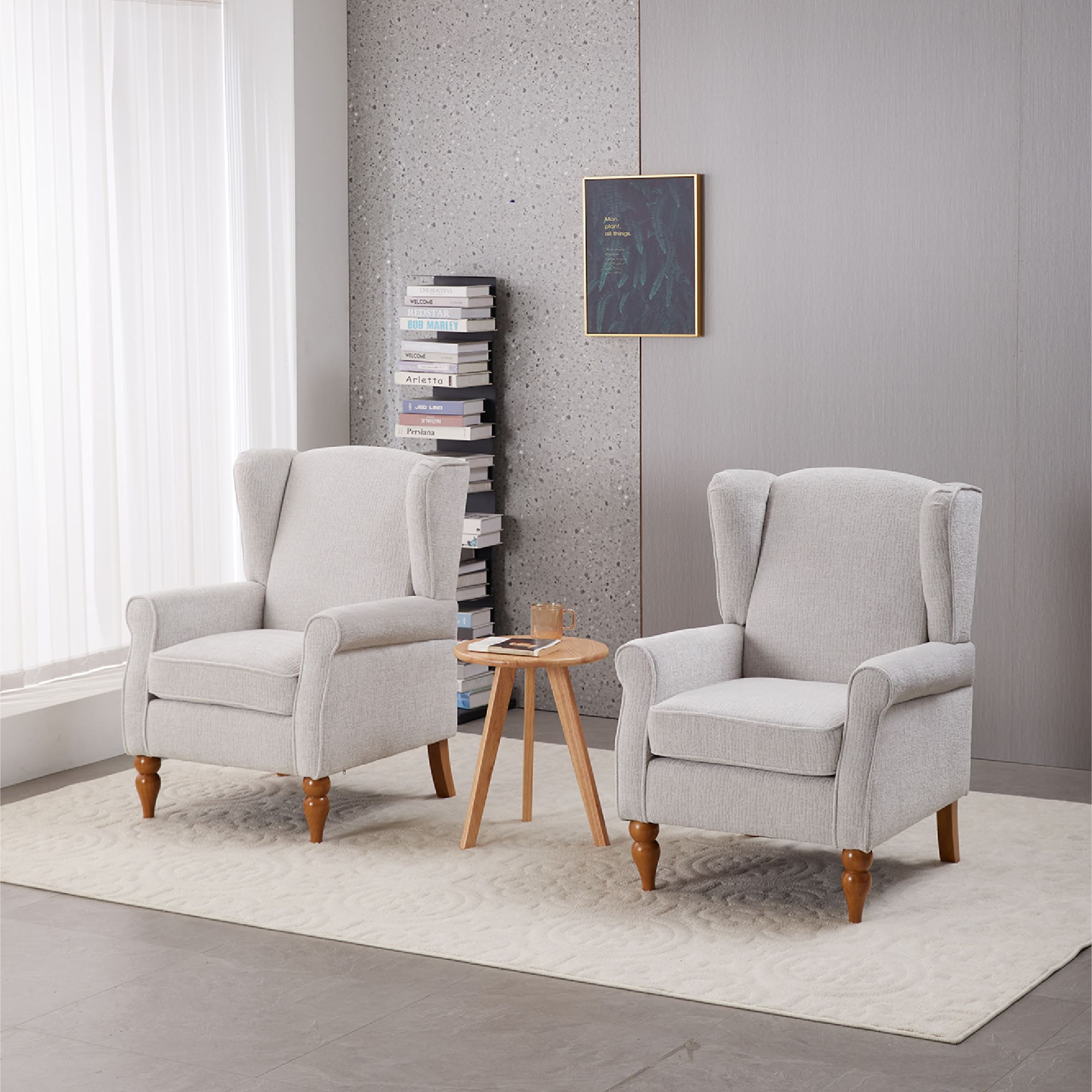 Traditional Beige High Back Armchair & Coffee Table Set