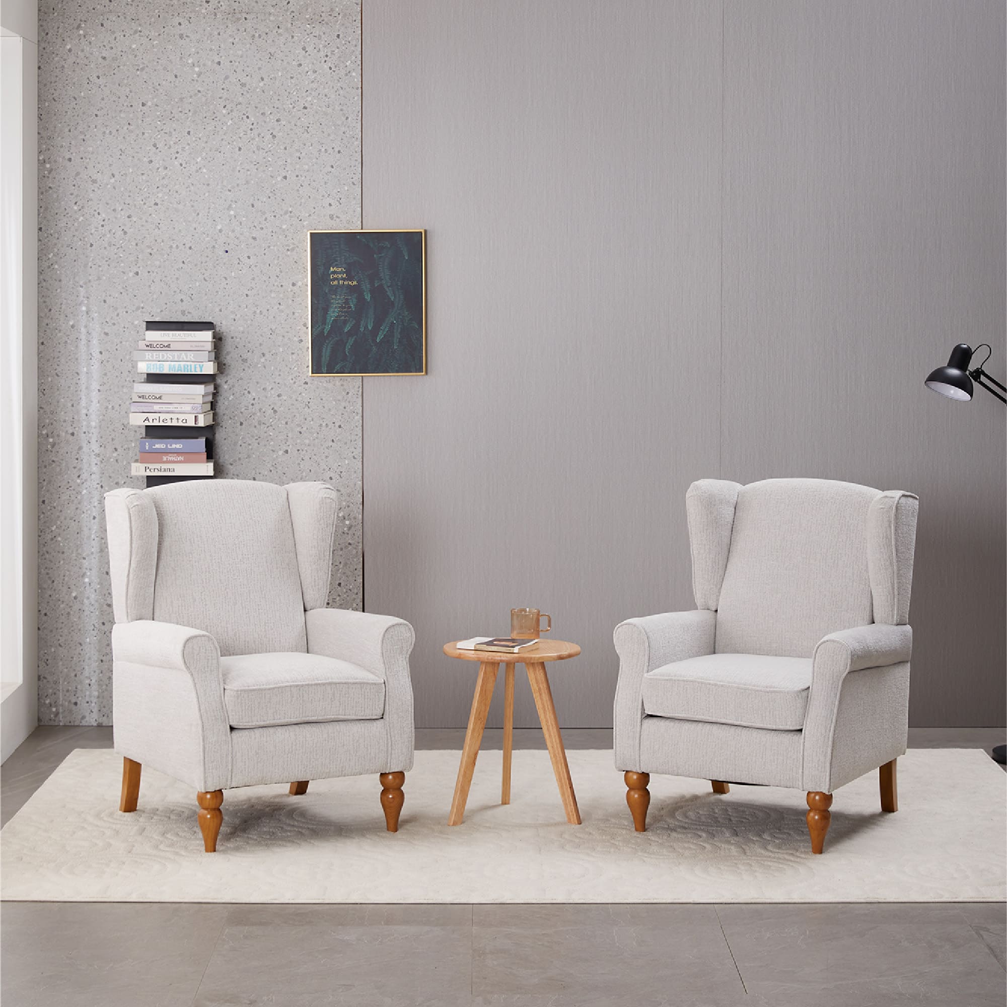 Traditional Beige High Back Armchair & Coffee Table Set