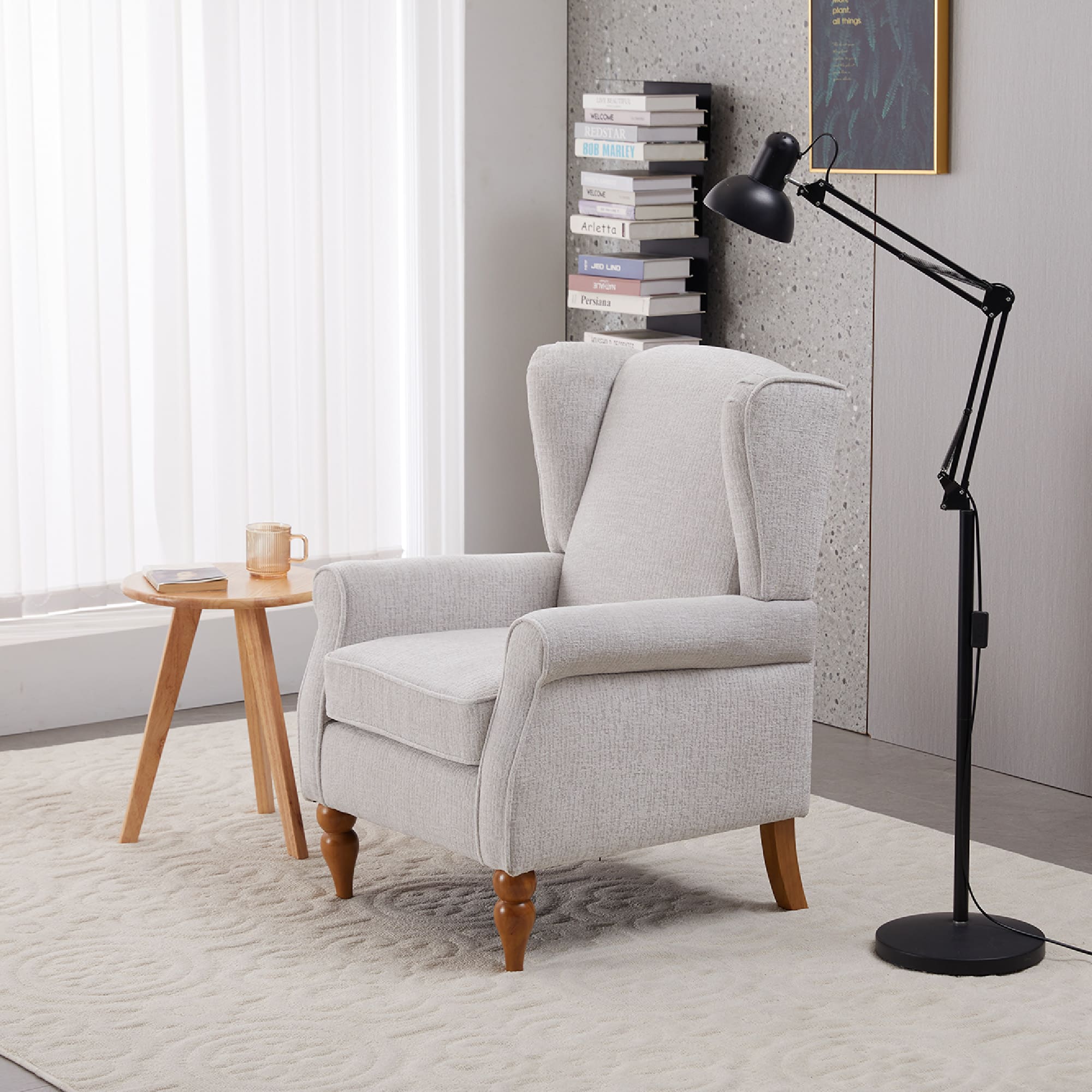Traditional Beige High Back Armchair & Coffee Table Set