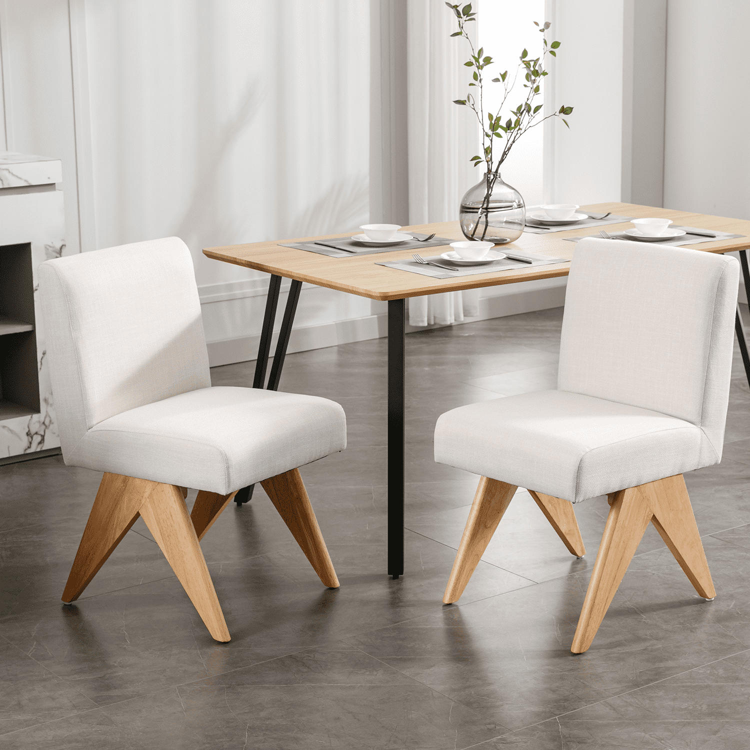 VESCASA V-Shape Wood Legs Dining Chairs Set of 2 - 7767DC