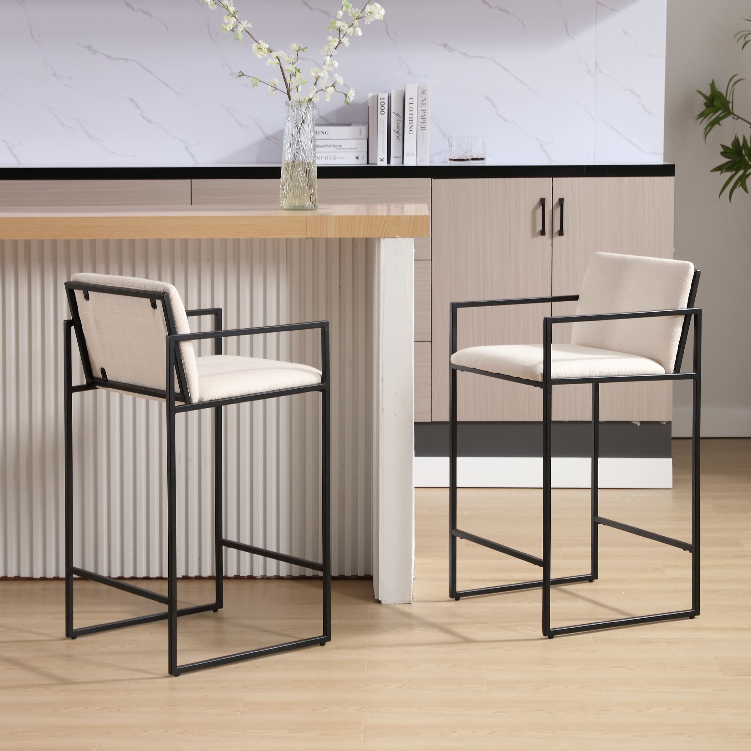 VESCASA 25.5"H Metal Legs Counter Stools Set of 2 - 22226CS