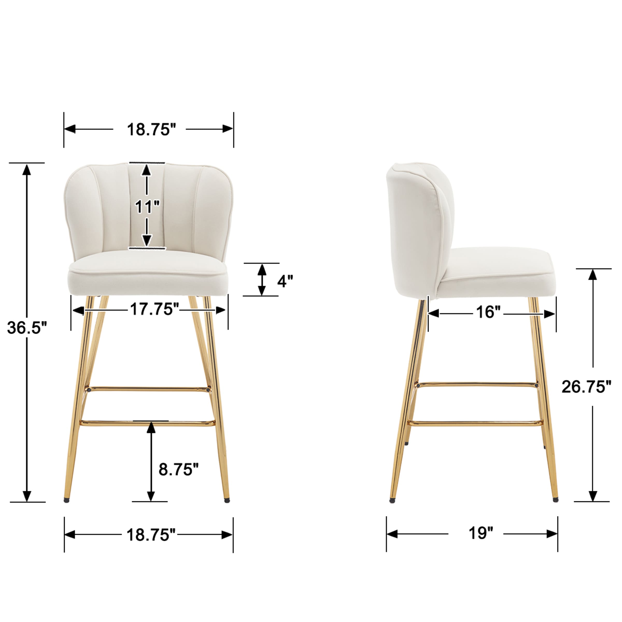 ZH4YOU 26.75"H Counter Stools with Gold Legs Set of 2 - 1675CS