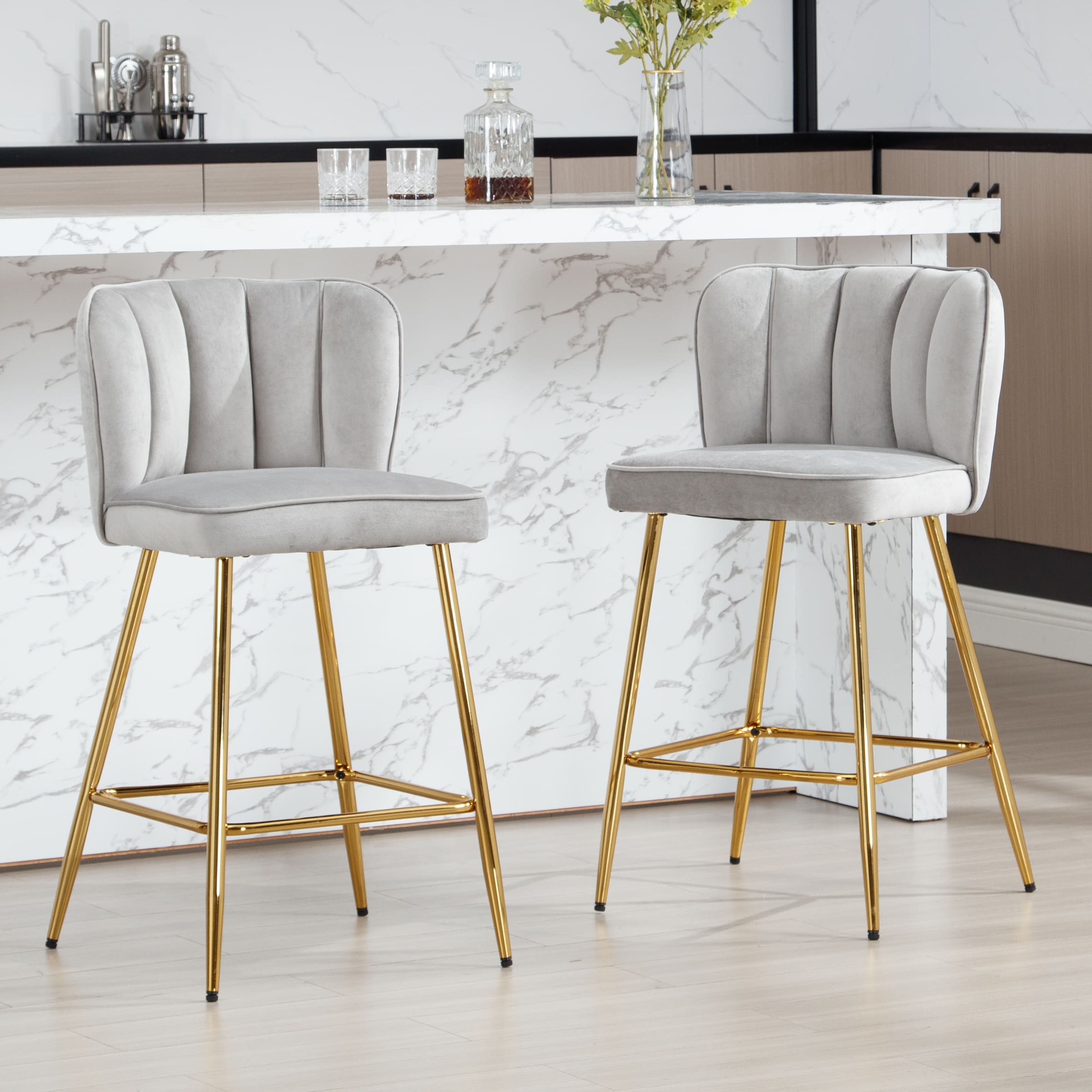 ZH4YOU 26.75"H Counter Stools with Gold Legs Set of 2 - 1675CS