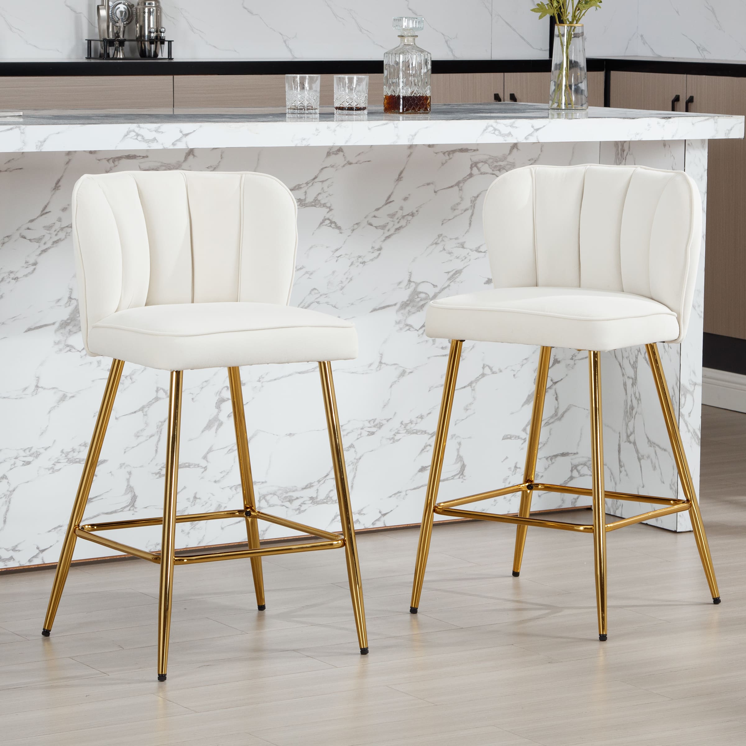 ZH4YOU 26.75"H Counter Stools with Gold Legs Set of 2 - 1675CS