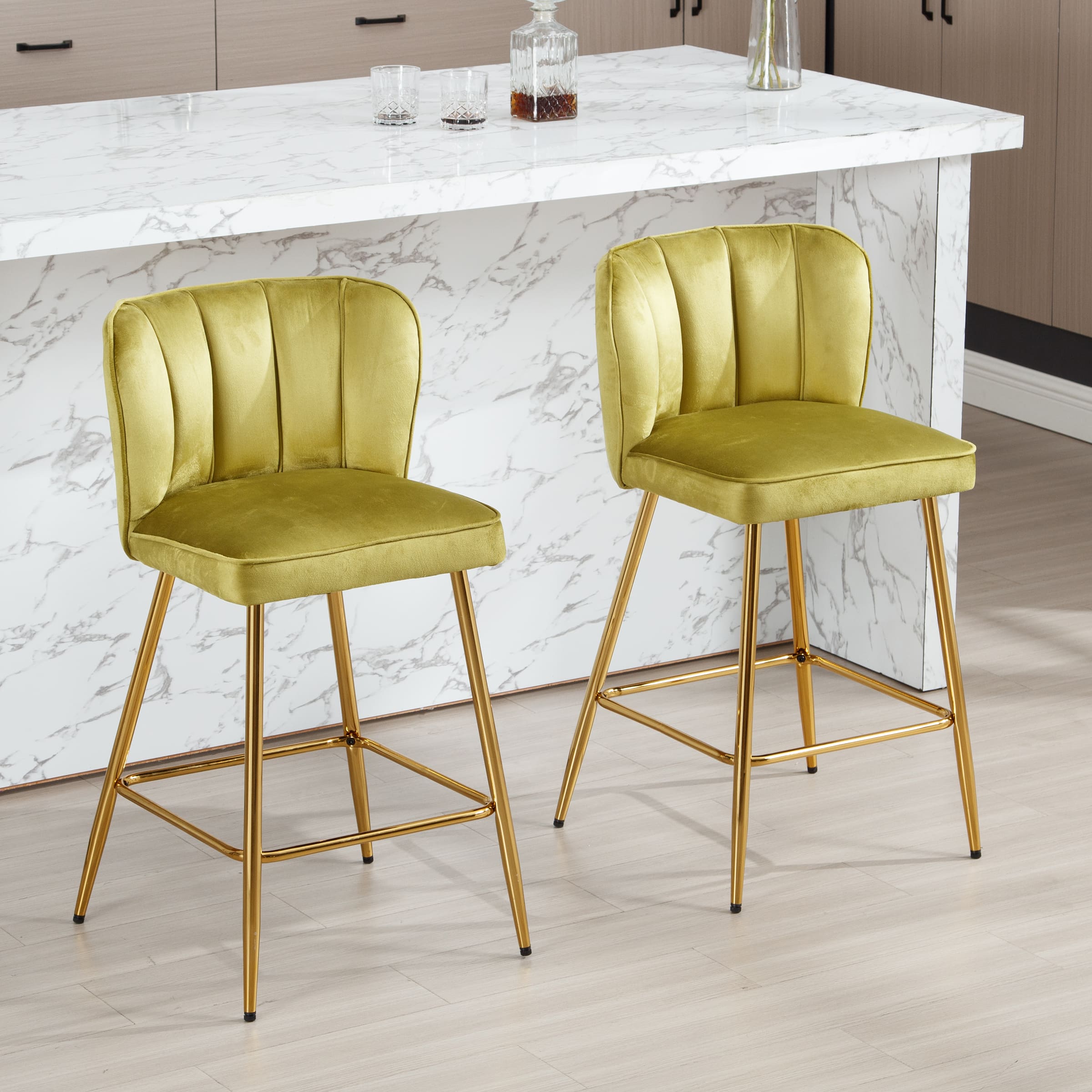 ZH4YOU 26.75"H Counter Stools with Gold Legs Set of 2 - 1675CS