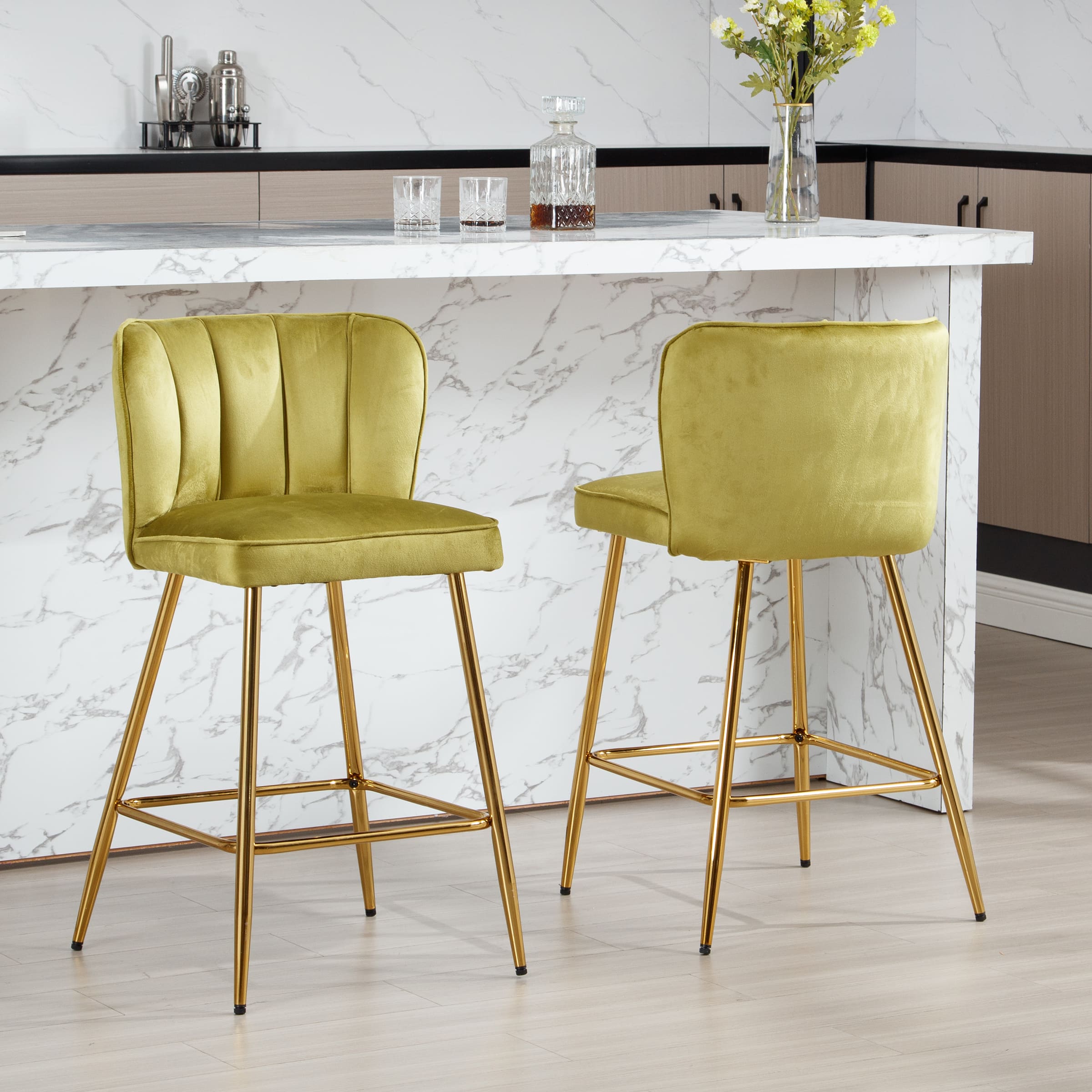 ZH4YOU 26.75"H Counter Stools with Gold Legs Set of 2 - 1675CS