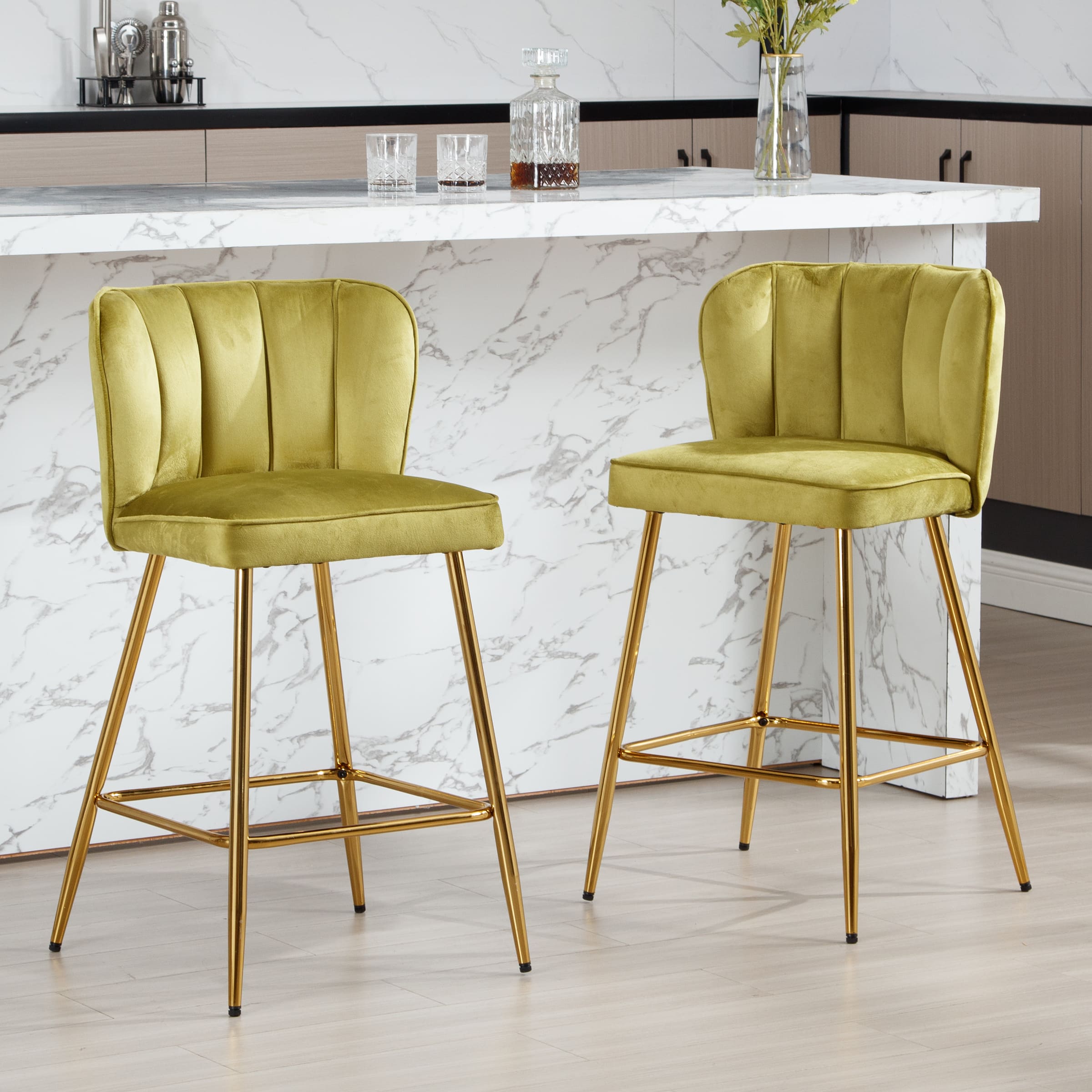 ZH4YOU 26.75"H Counter Stools with Gold Legs Set of 2 - 1675CS