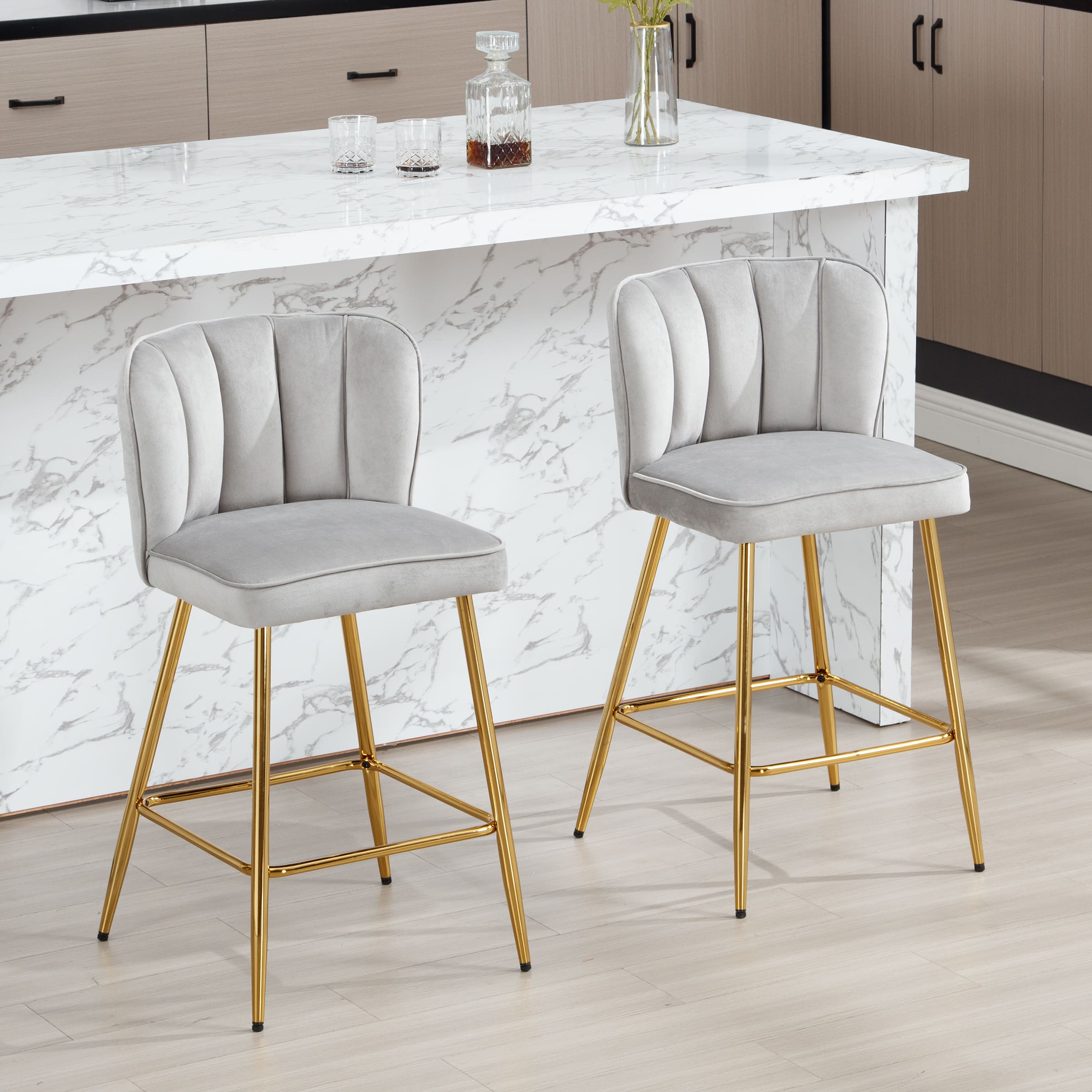 ZH4YOU 26.75"H Counter Stools with Gold Legs Set of 2 - 1675CS
