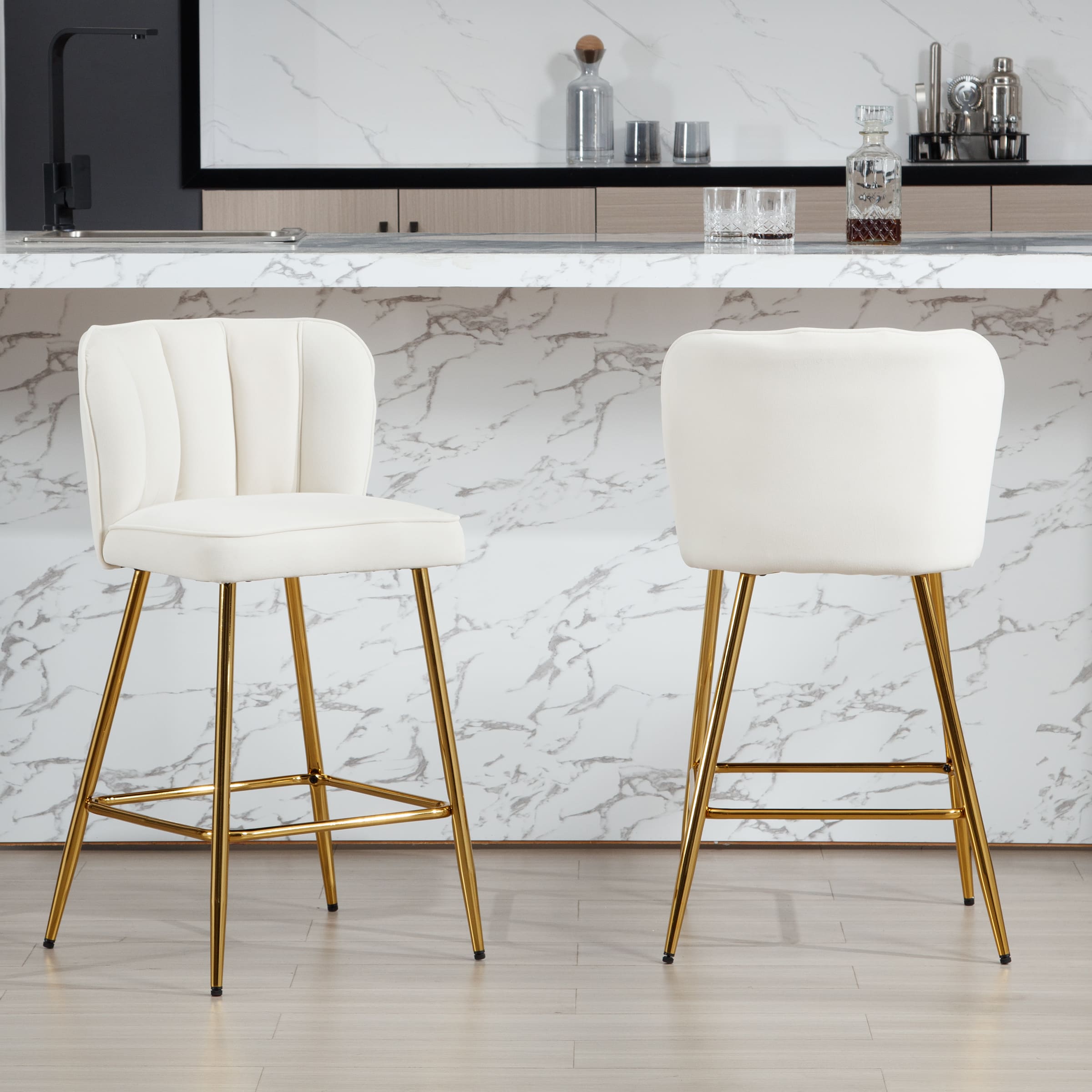 ZH4YOU 26.75"H Counter Stools with Gold Legs Set of 2 - 1675CS