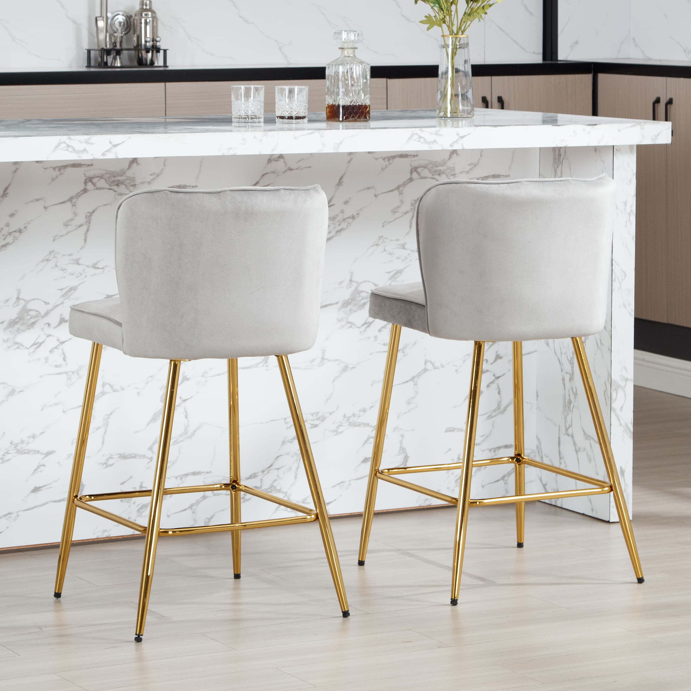ZH4YOU 26.75"H Counter Stools with Gold Legs Set of 2 - 1675CS