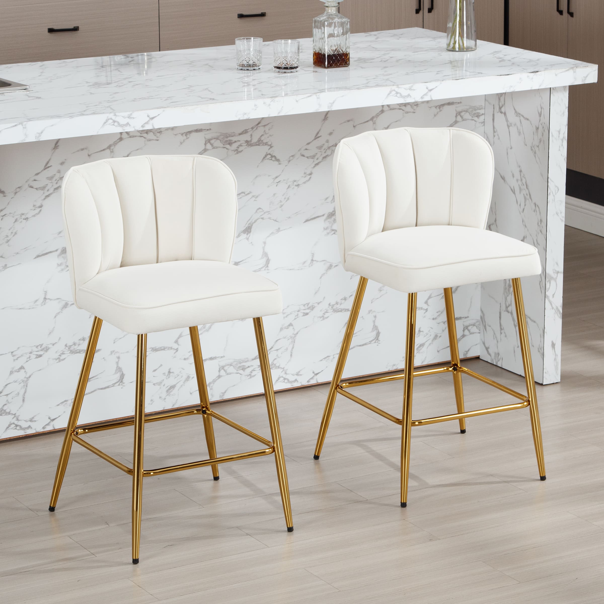 ZH4YOU 26.75"H Counter Stools with Gold Legs Set of 2 - 1675CS