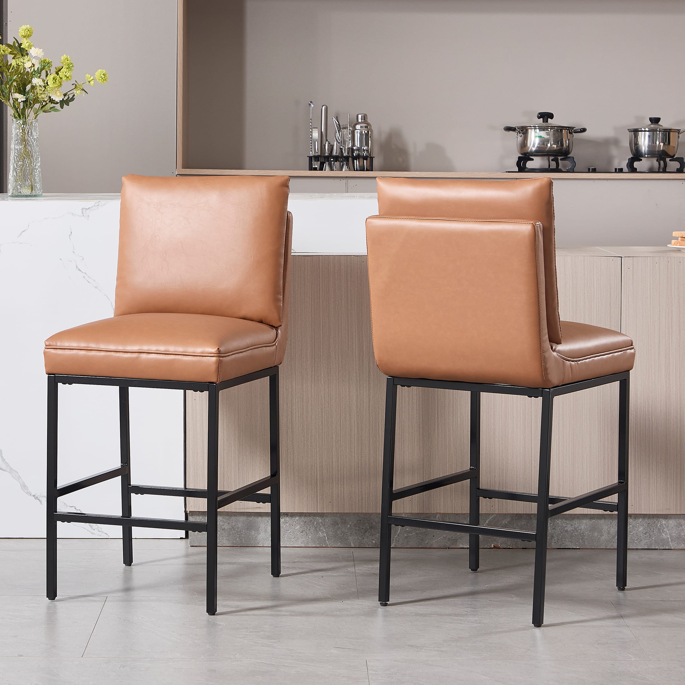 VESCASA 26.75" Leather Counter Height Pub Stools Set of 2 - 2009CS