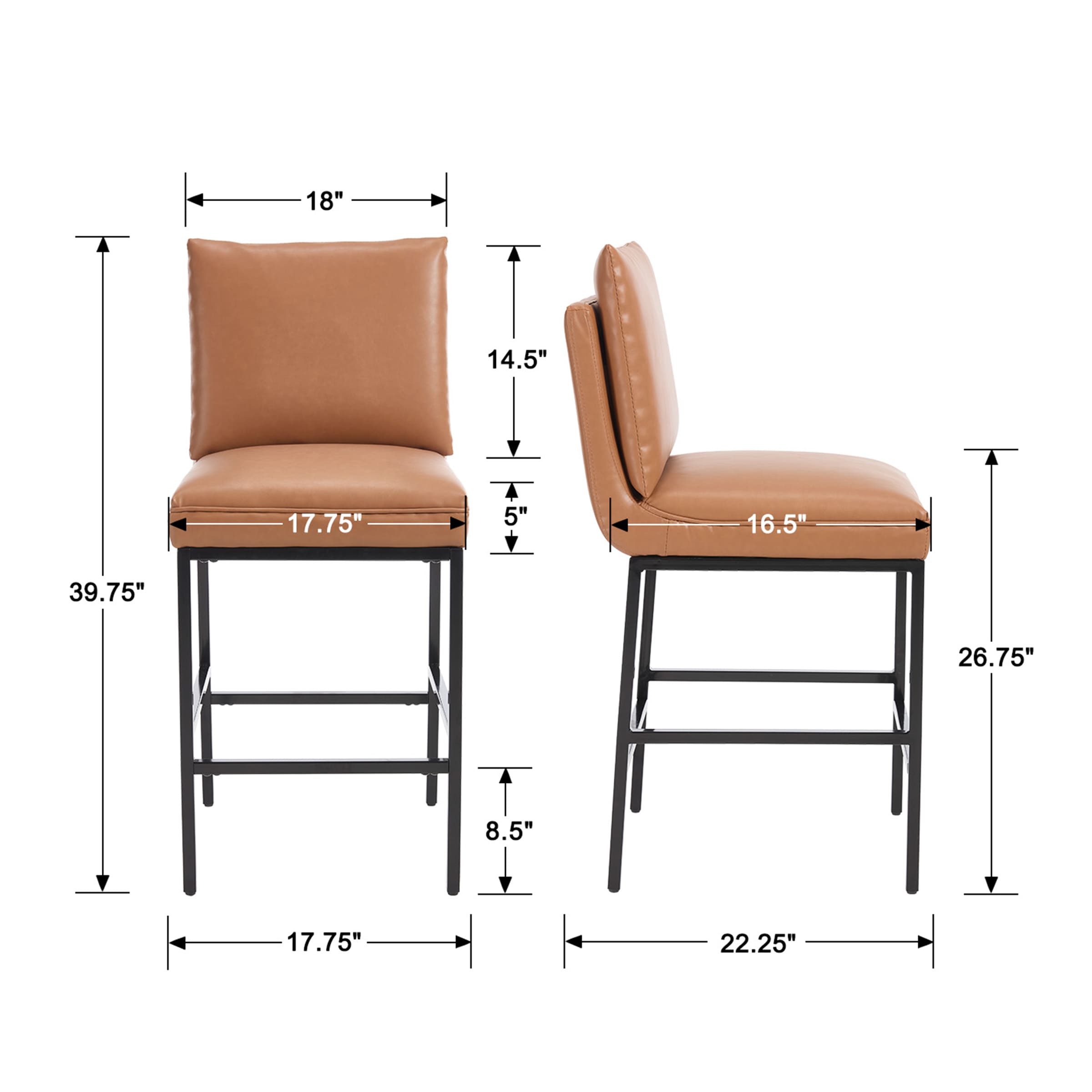 VESCASA 26.75" Leather Counter Height Pub Stools Set of 2 - 2009CS