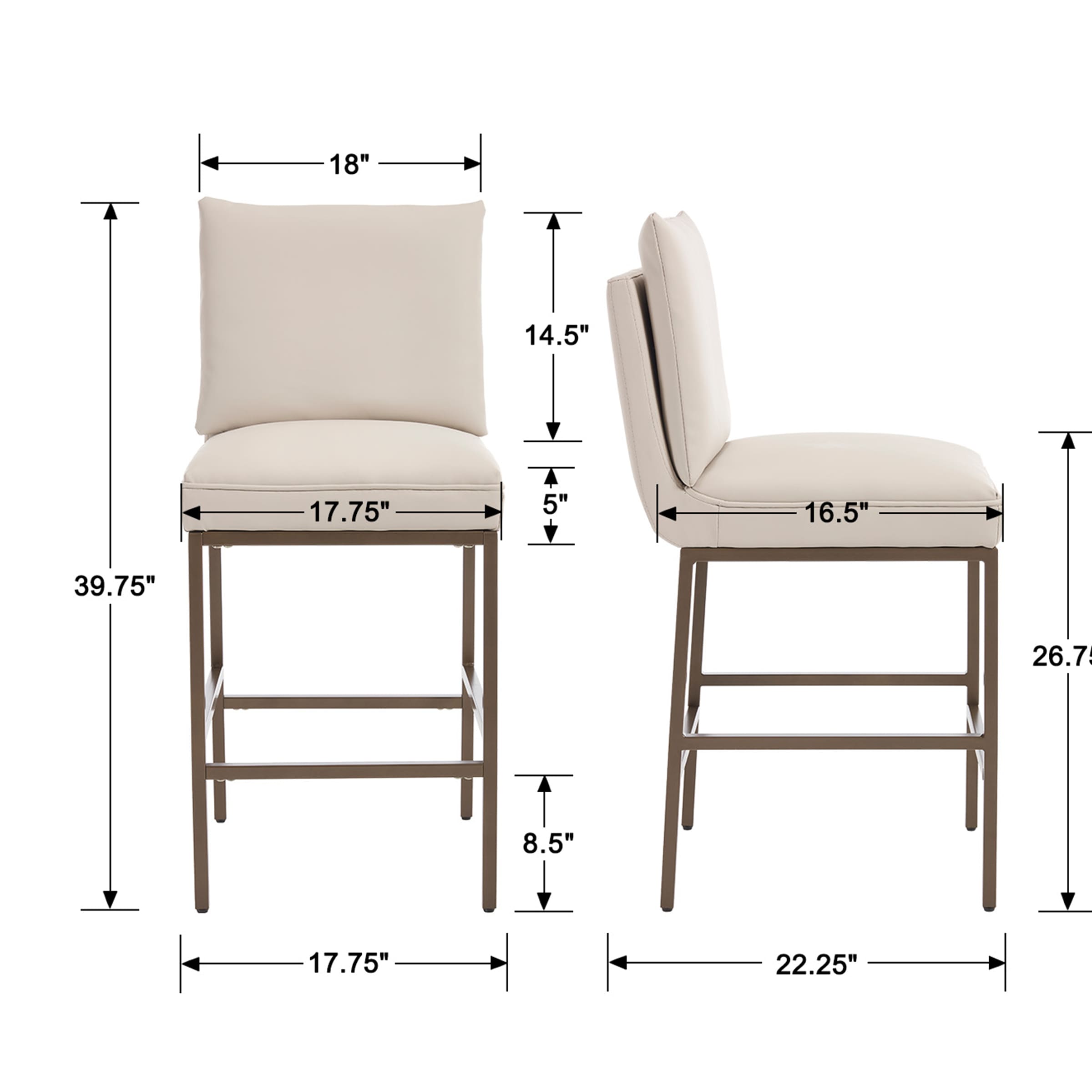 VESCASA 26.75" Leather Counter Height Pub Stools Set of 2 - 2009CS