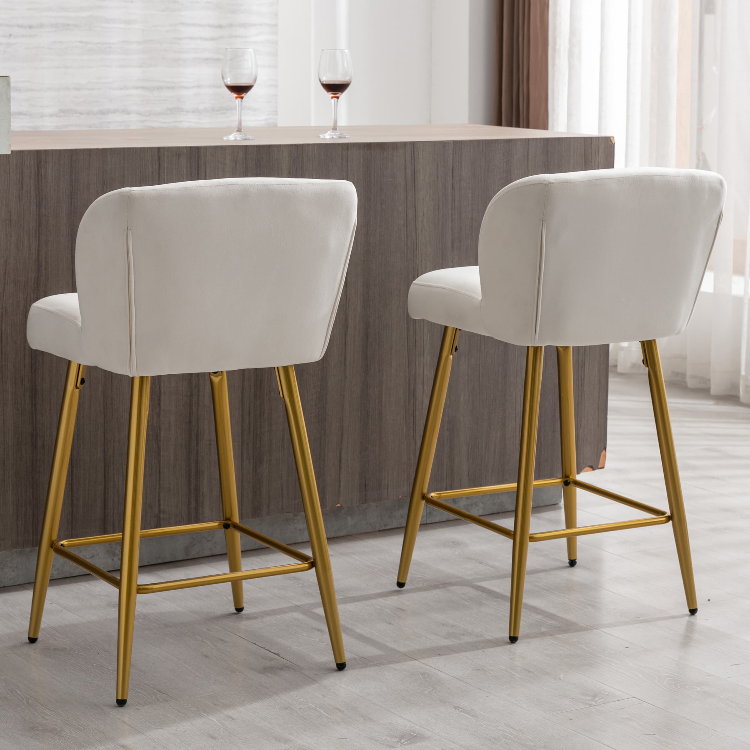 VESCASA 26"H Modern Back Metal Legs Counter Bar Stools Set of 2 - 2305