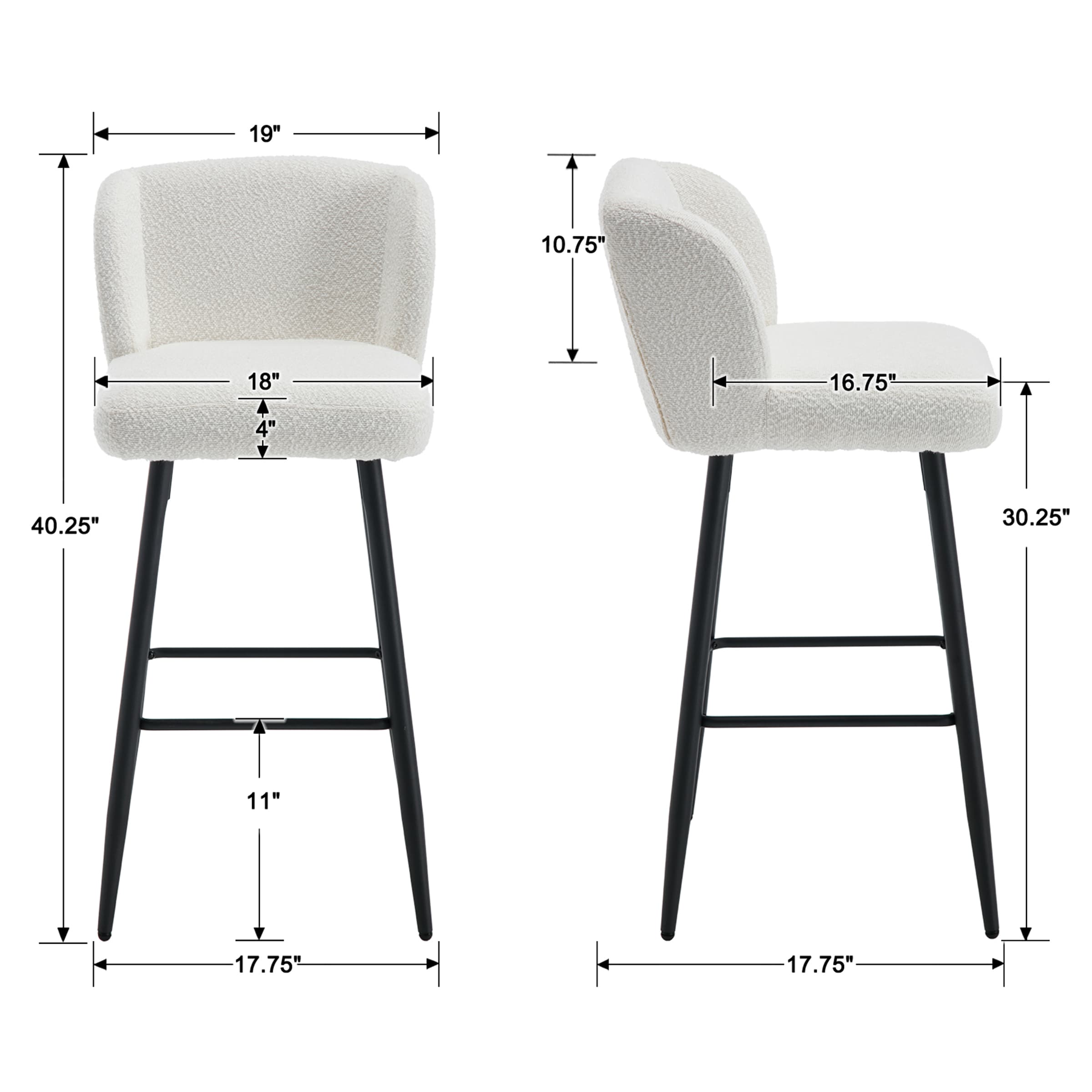 VESCASA 26"H Modern Back Metal Legs Counter Bar Stools Set of 2 - 2305