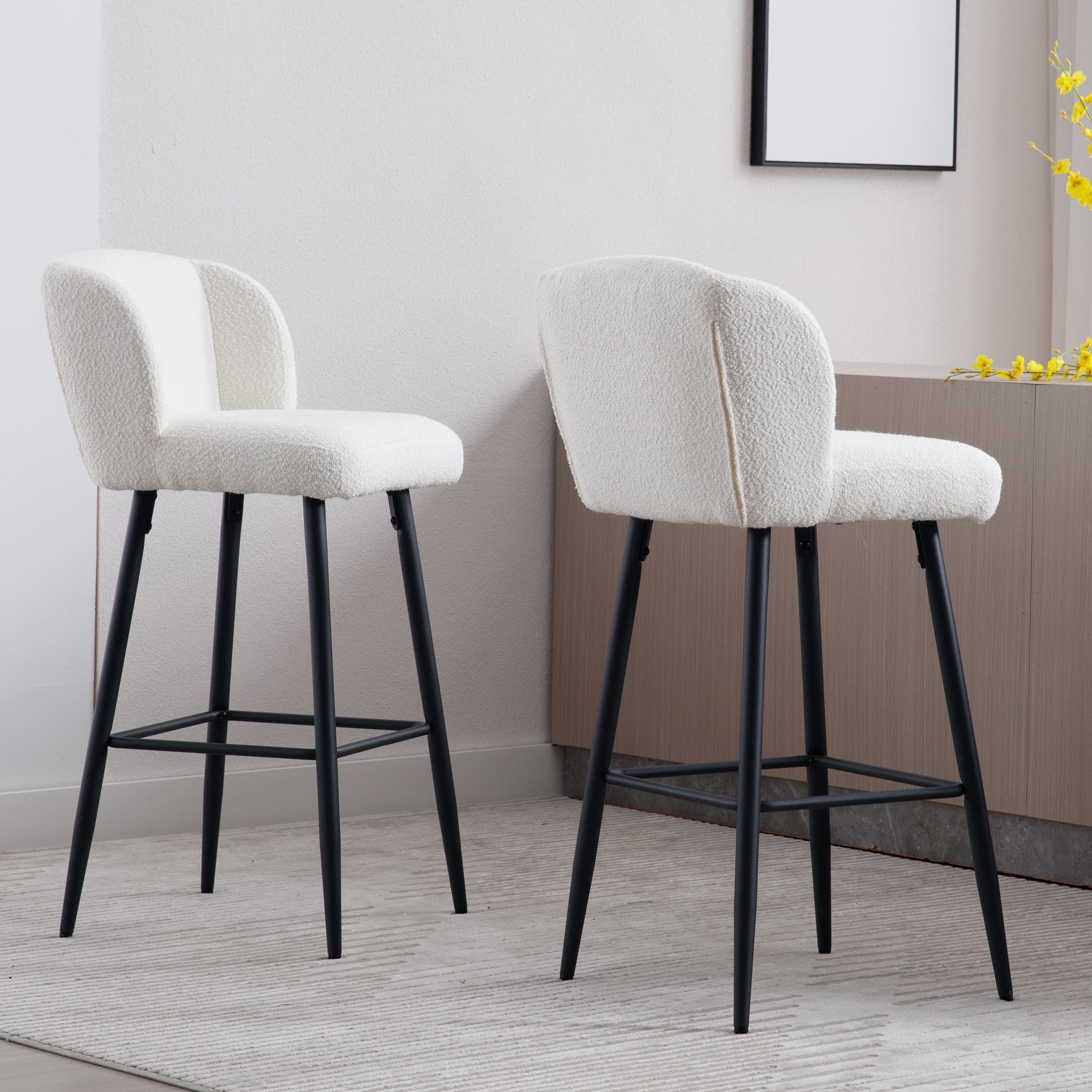 VESCASA 26"H Modern Back Metal Legs Counter Bar Stools Set of 2 - 2305