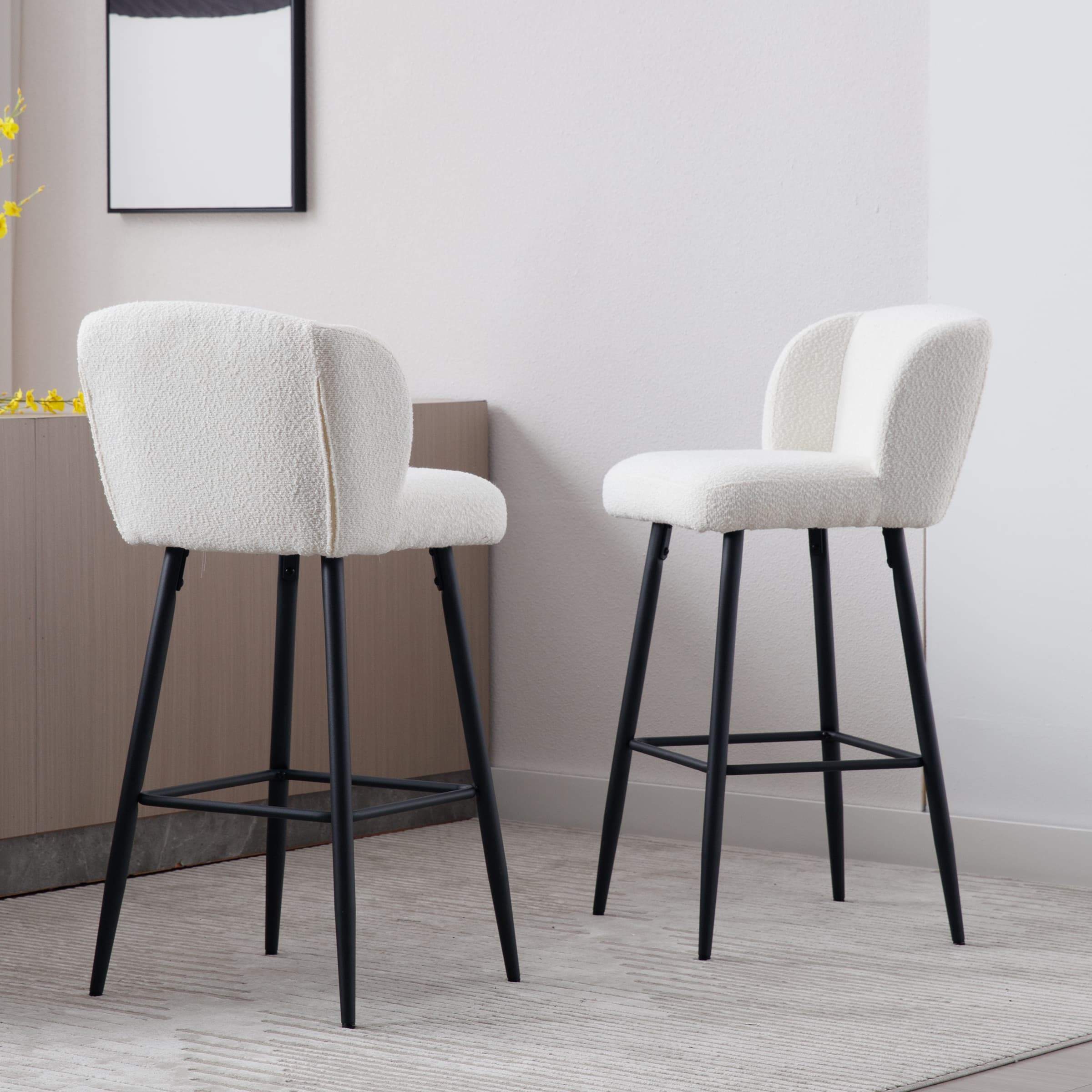 VESCASA 26"H Modern Back Metal Legs Counter Bar Stools Set of 2 - 2305