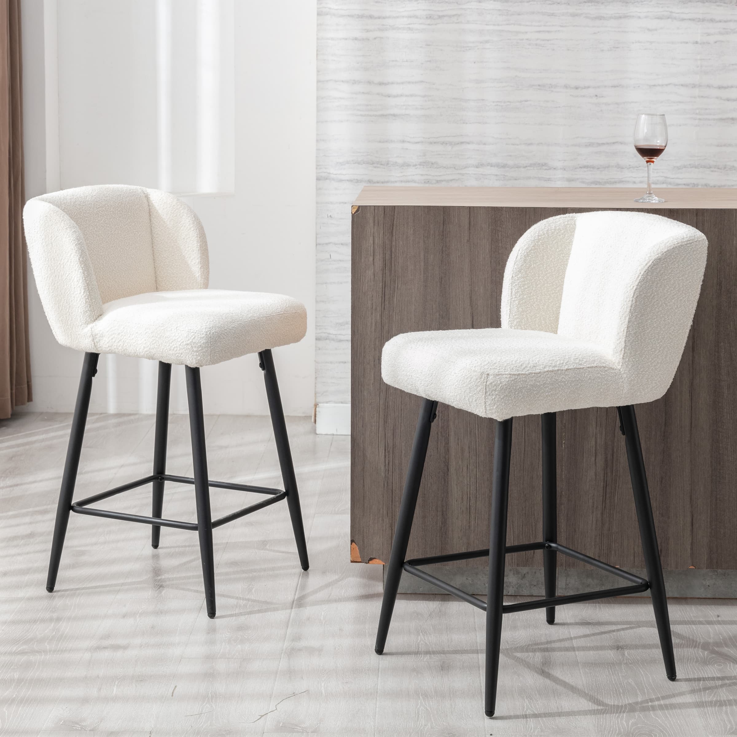 VESCASA 26"H Modern Back Metal Legs Counter Bar Stools Set of 2 - 2305