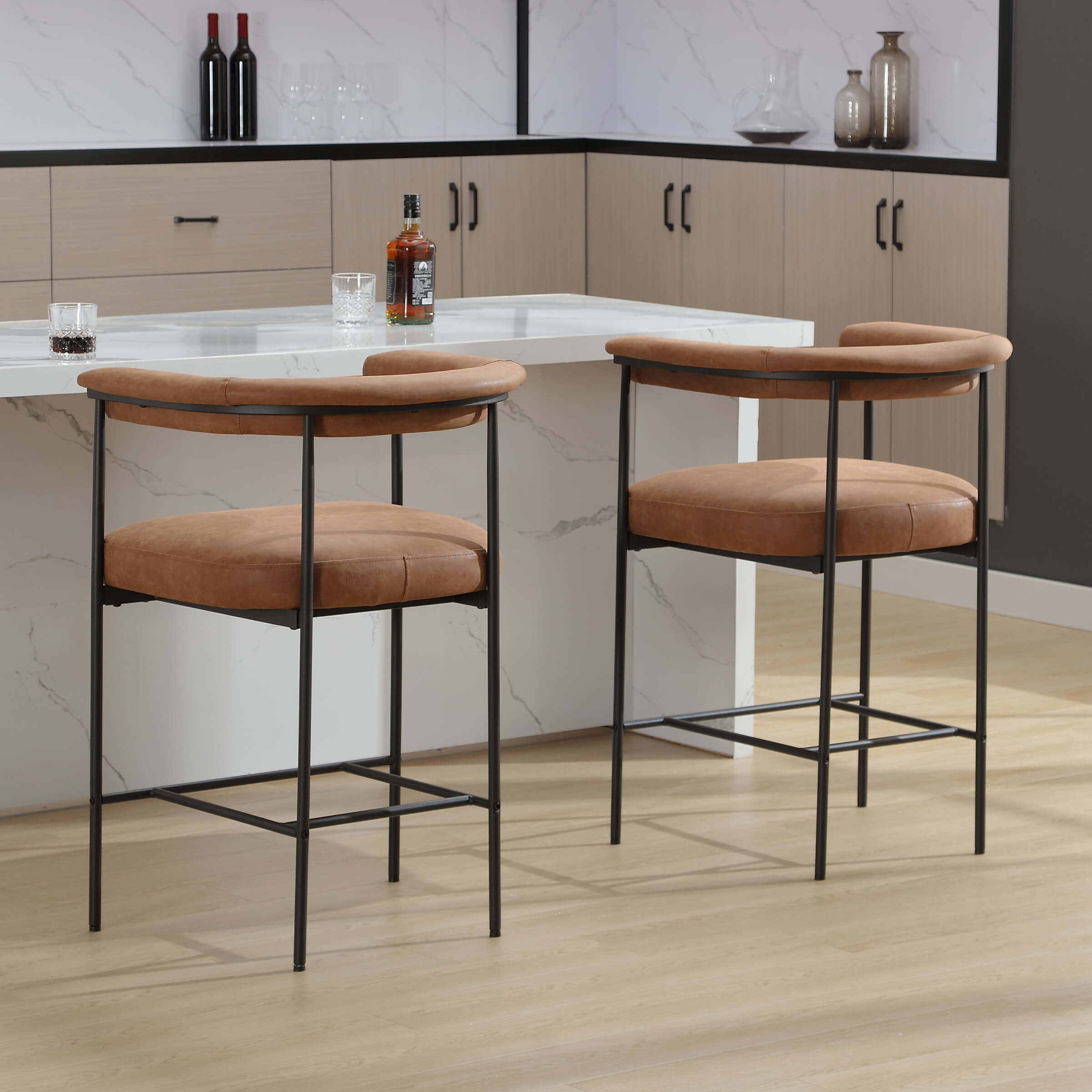 VESCASA 26"H Modern Barrel Bar Stools Set of 2 - 6026CS